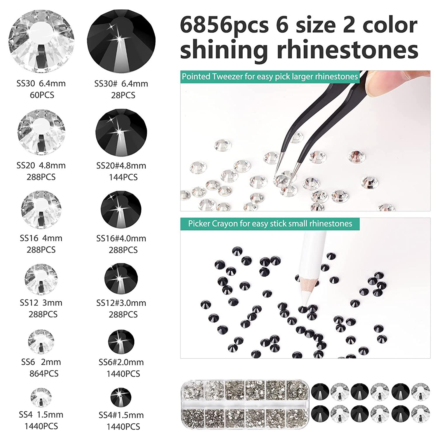 6856PCS Round Rhinestones&B-7000 Adhesive Glue Kits with Black-White Clear  Flatback Crystal Rhinestone Picker Tool Wax Pencil for Rhinestones for  Crafts Clothes Jewelry Making Face Gems