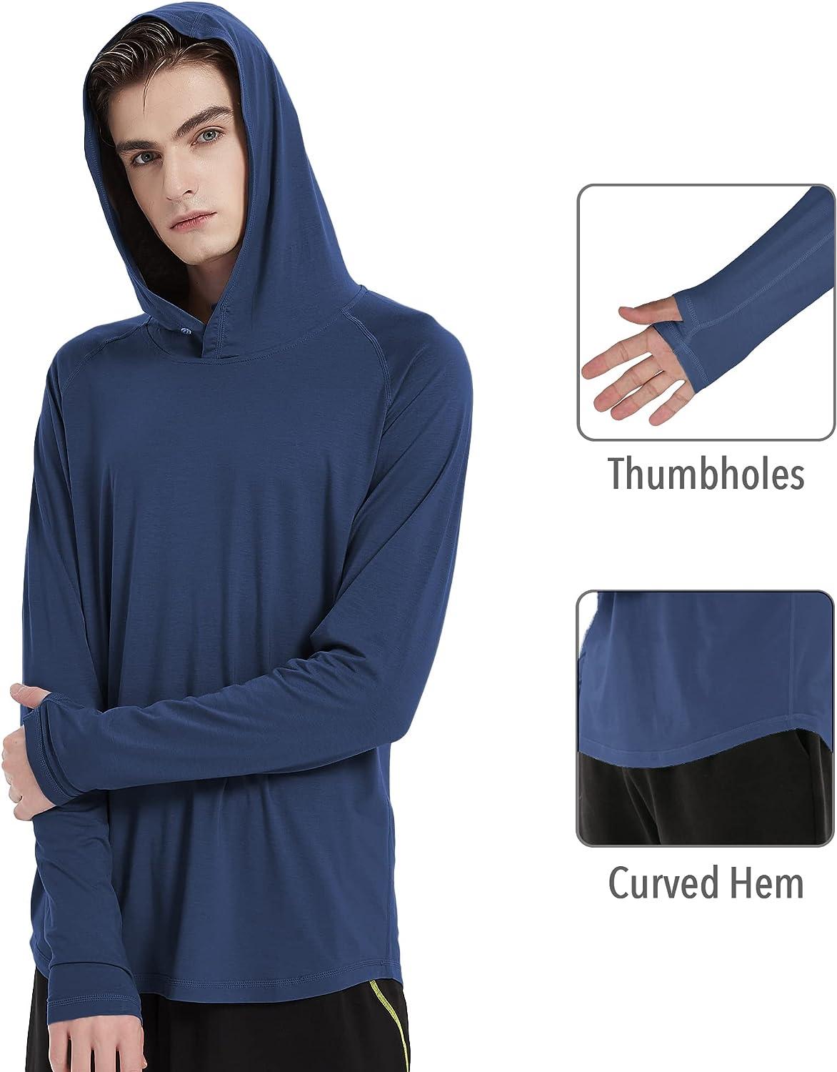 netdraw Men's Ultra-Soft Bamboo Hoodie Shirt UPF 50+ Sun Protection Long  Sleeve Lightweight SPF Fishing Hiking UV Shirt Large Pacific Blue