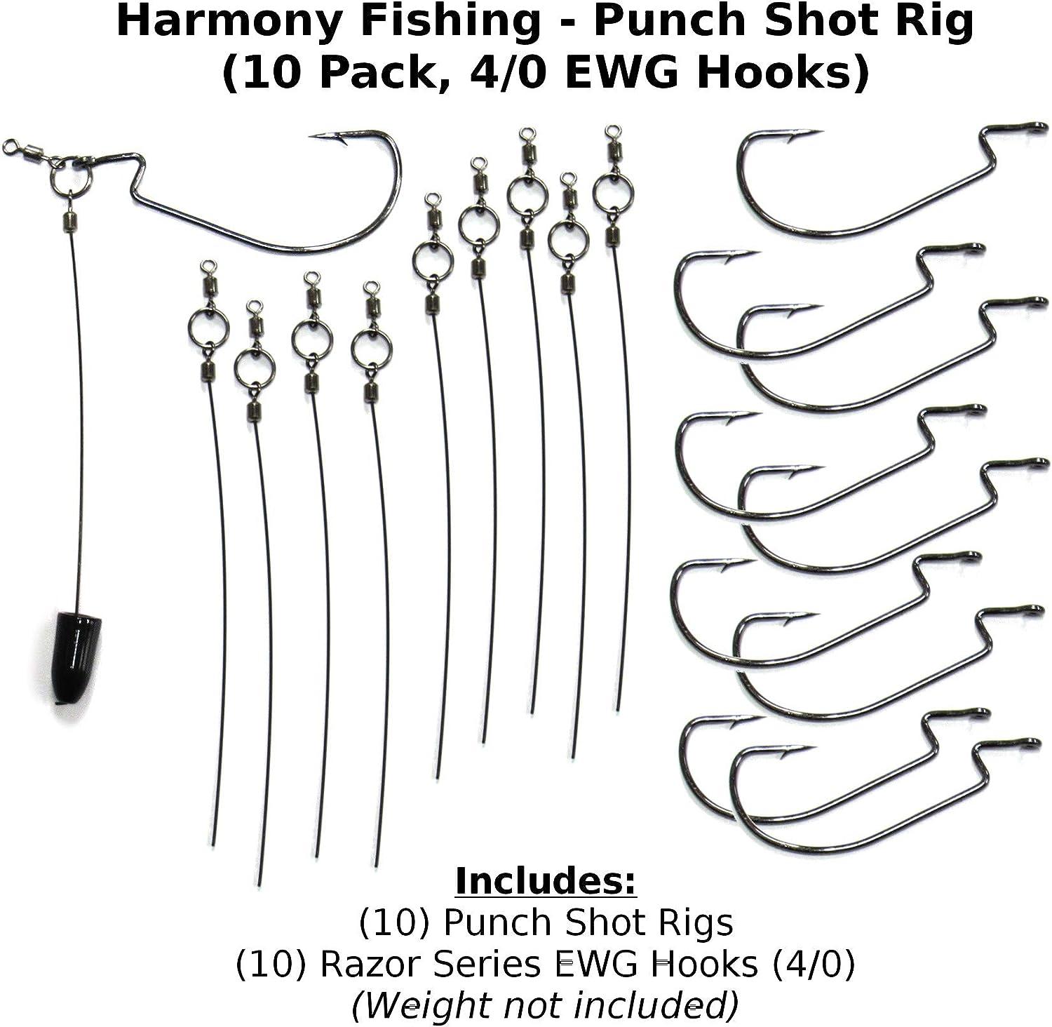 Harmony Fishing - Punch Shot Rig Kit (4/0 EWG Hooks) Interchangeable Hook  Leadered Punchshot Rig Tokyo Style Punch Shot Rig/Jig for Bass Fishing 10  Pack