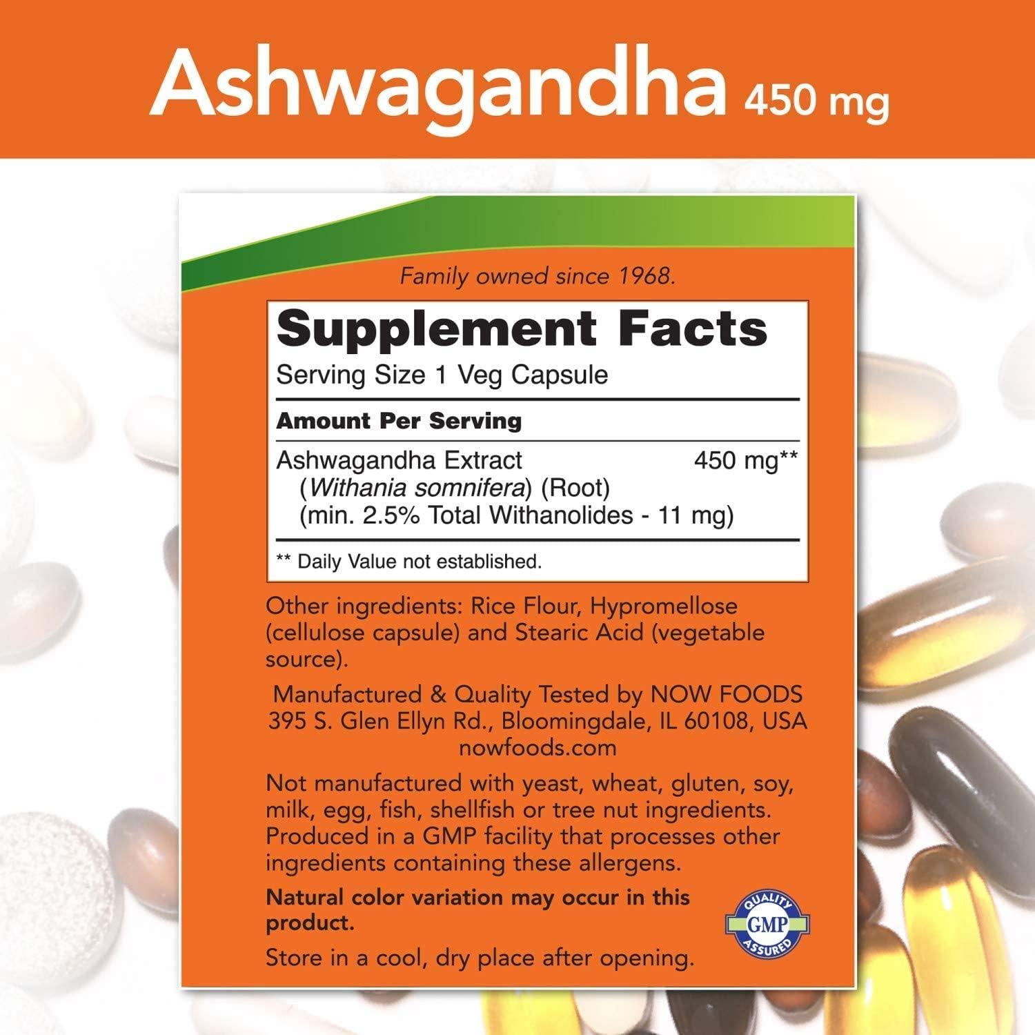 Now Foods Ashwagandha-450 mg 90 Veg Capsules