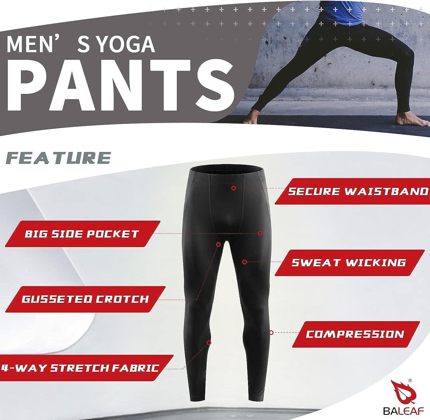 BALEAF Men's Yoga Leggings Running Tights with Pockets Athletic Sports  Compression Pants for Workout Dance Cycling A- Black Large