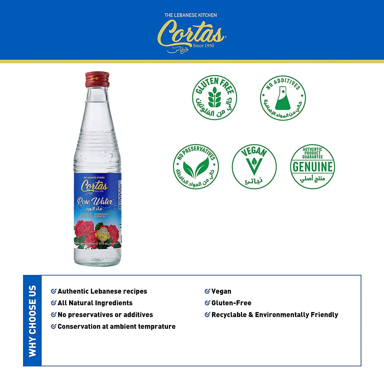 Cortas Rose Flower Water 17 Fl Oz (500ml) Premium Quality