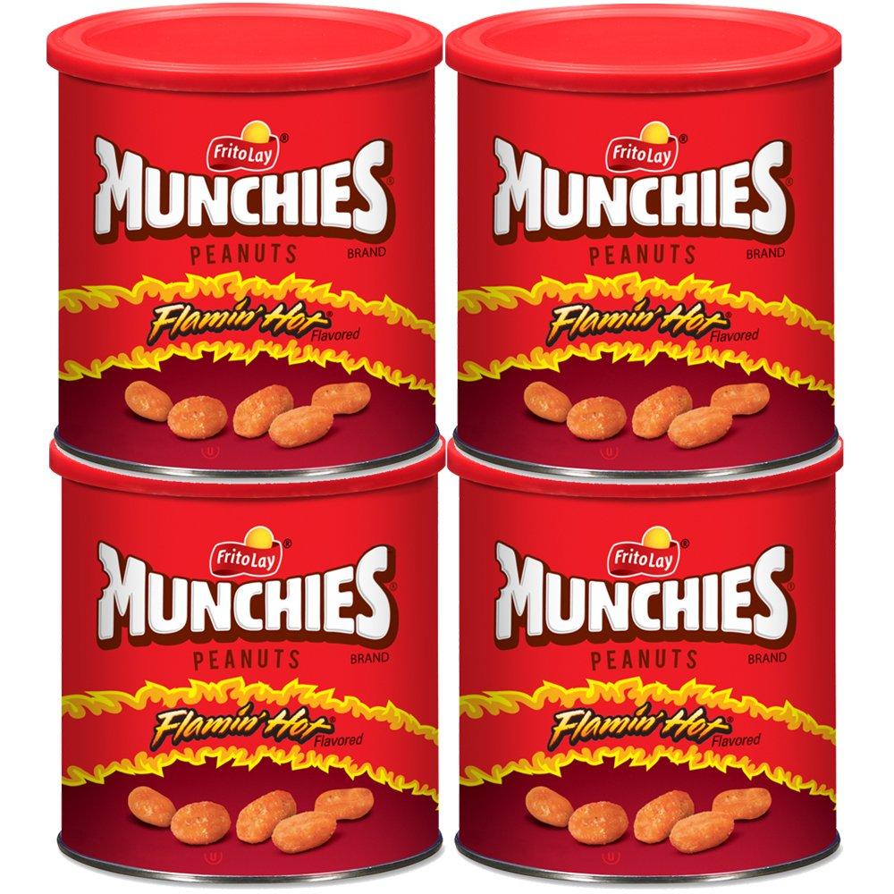 Munchies Flamin' Hot Peanuts 16 oz (4 Canisters) Spicy & Crunchy Snack