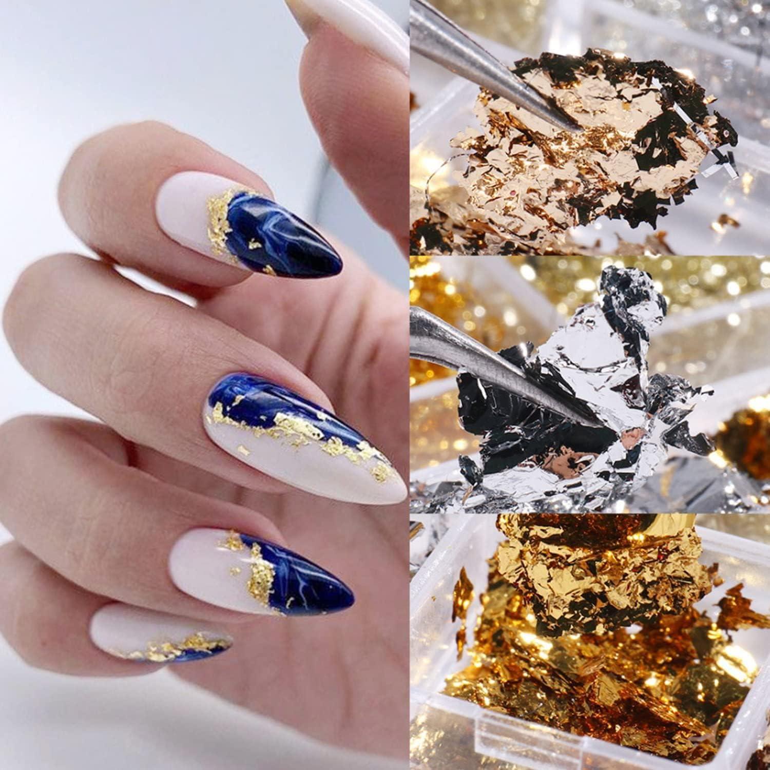  12 Grids Nail Foils Nail Art Foil Flakes, Holographic Glitter  Sequins Mirror Effect Design Confetti Gold Silver Nail Foil Flakes for  Women Girls Gold Silver Glitter Aluminum Flakes DIY Manicure Tips 