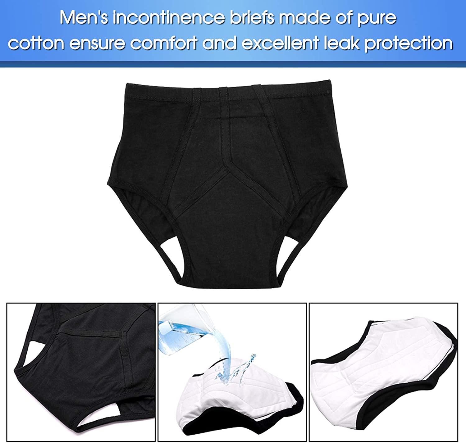 3Pack Men's Washable Incontinence Briefs Cotton Bladder Control