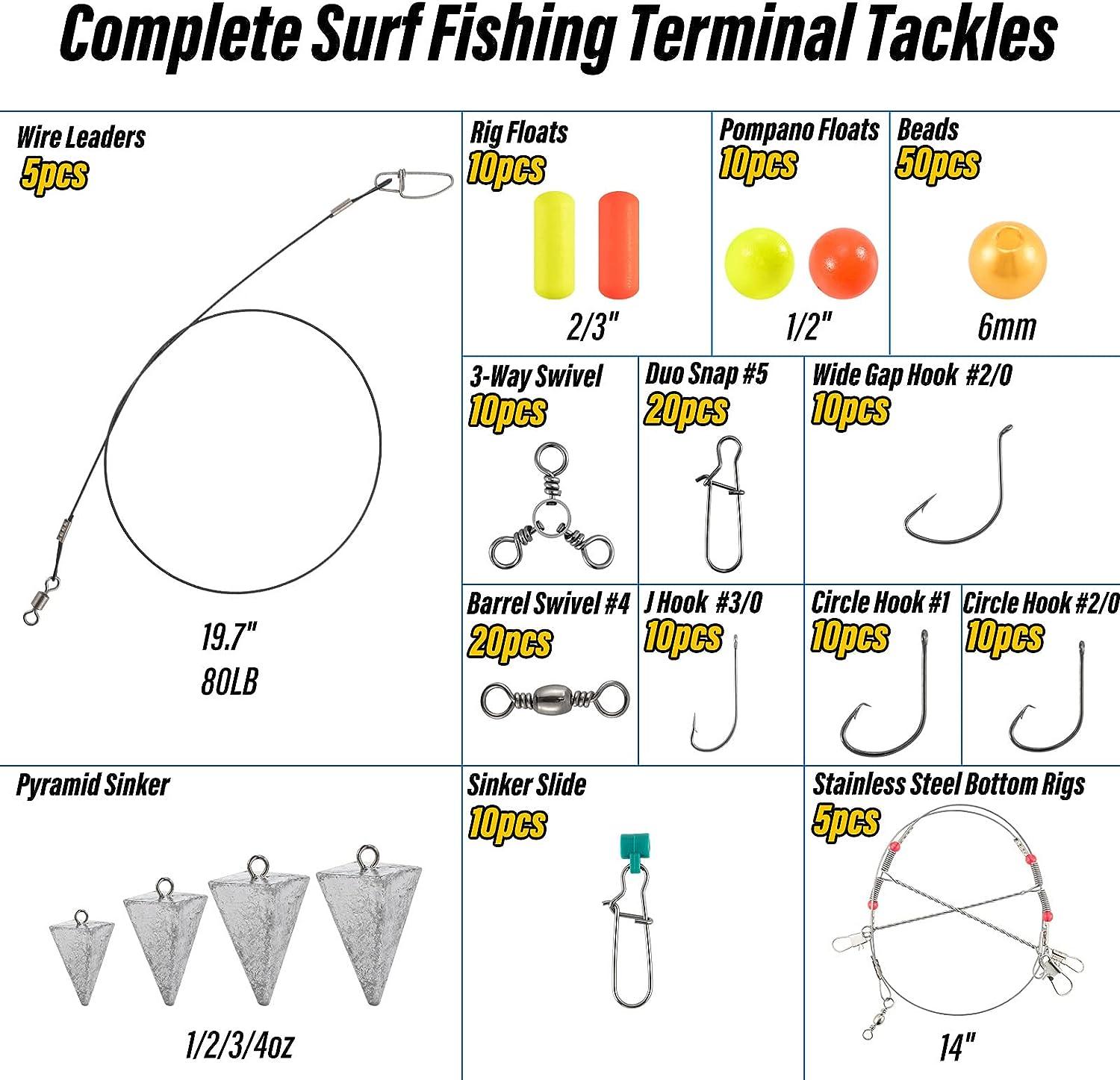 Dr.Fish Surf Fishing Tackle Kit Saltwater Fishing Tackle with Box, 269  Pieces Saltwater Lures Set Bucktail Jigs Pompano Rig Walking Bait Pier Surf  Casting Sea Tackle Kits Lead Pyramid Sinkers