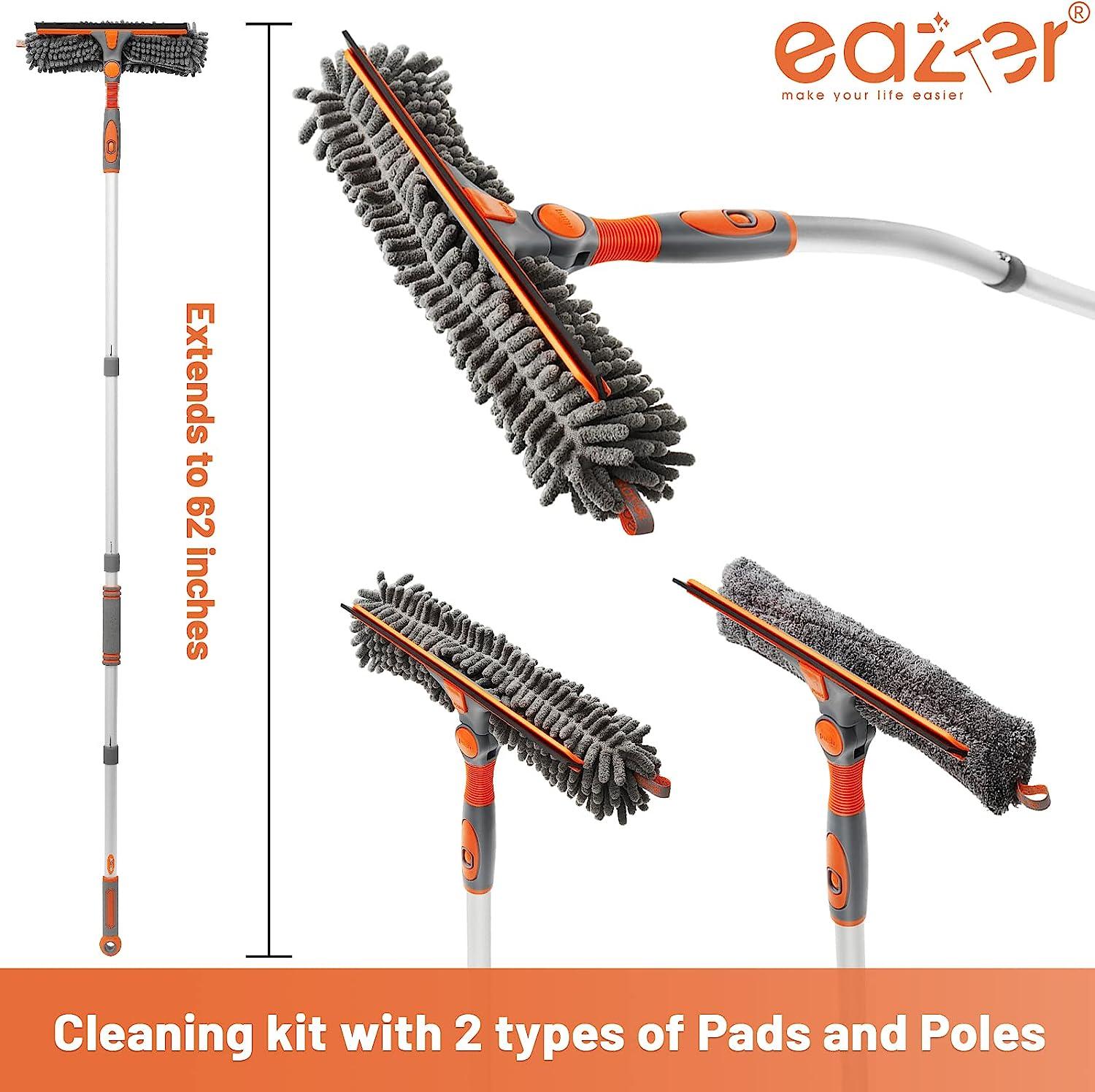 eazer Window Squeegee Cleaner - 2 in 1 Window Cleaning Tool Kit, 62inch  Extension Pole Washer Equipment for Car Indoor Outdoor Window Glass