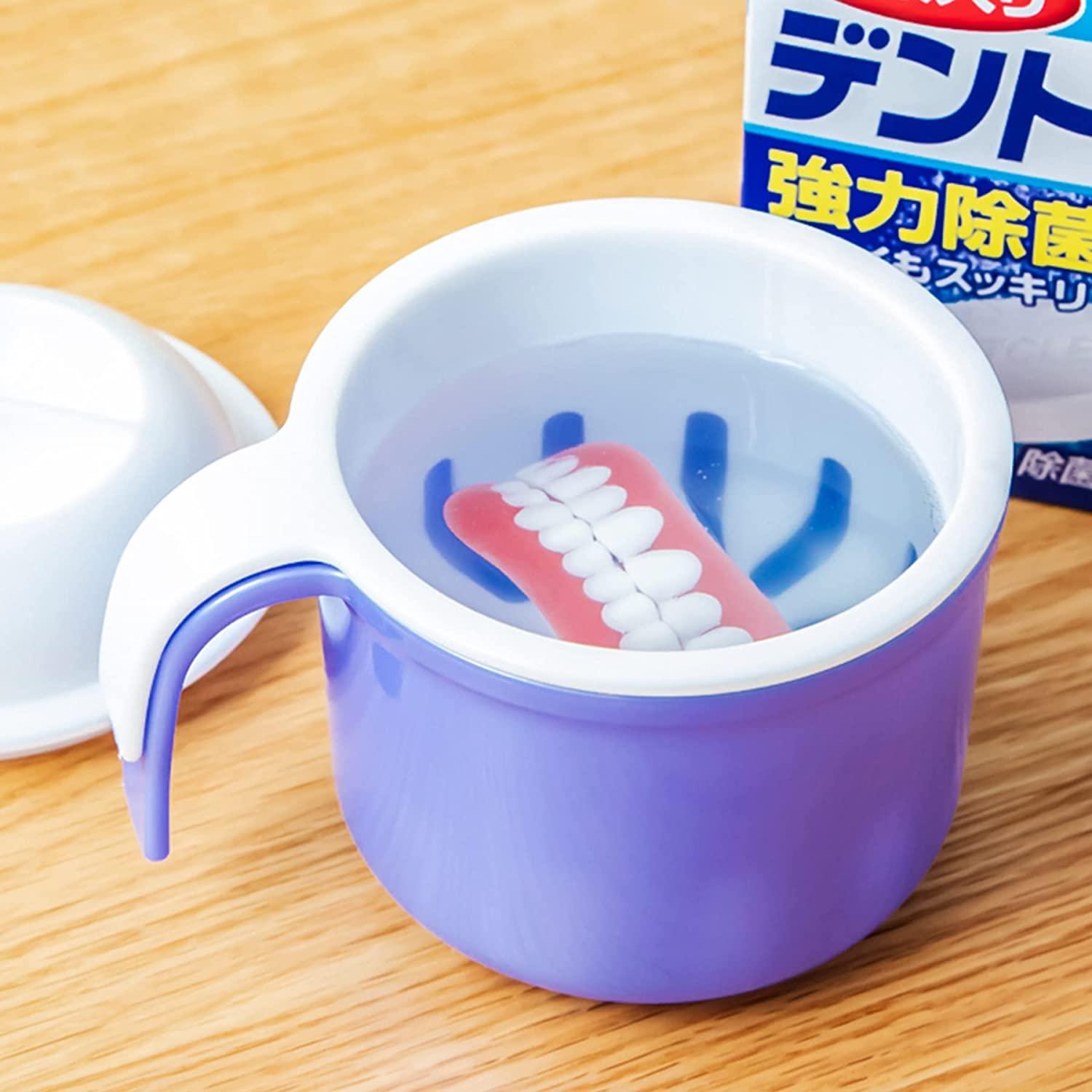 Large Denture Cup, False Teeth Bath Cup with Strainer and Lid for