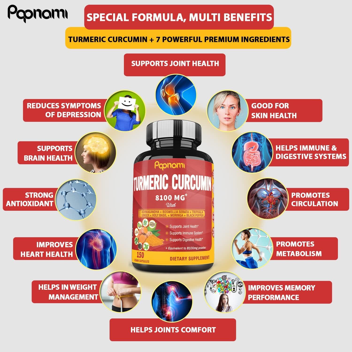 Turmeric Curcumin Extract Capsules 8100mg 5 Months Supply & Ashwagandha