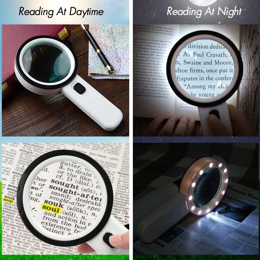 Leffis Magnifier Magnifying Glass with Light, 30X Handheld 12 LED  Illuminated Lighted Magnifying Glasses for Seniors & Kids Close Work,  Reading, Inspection, Jewellery (White)