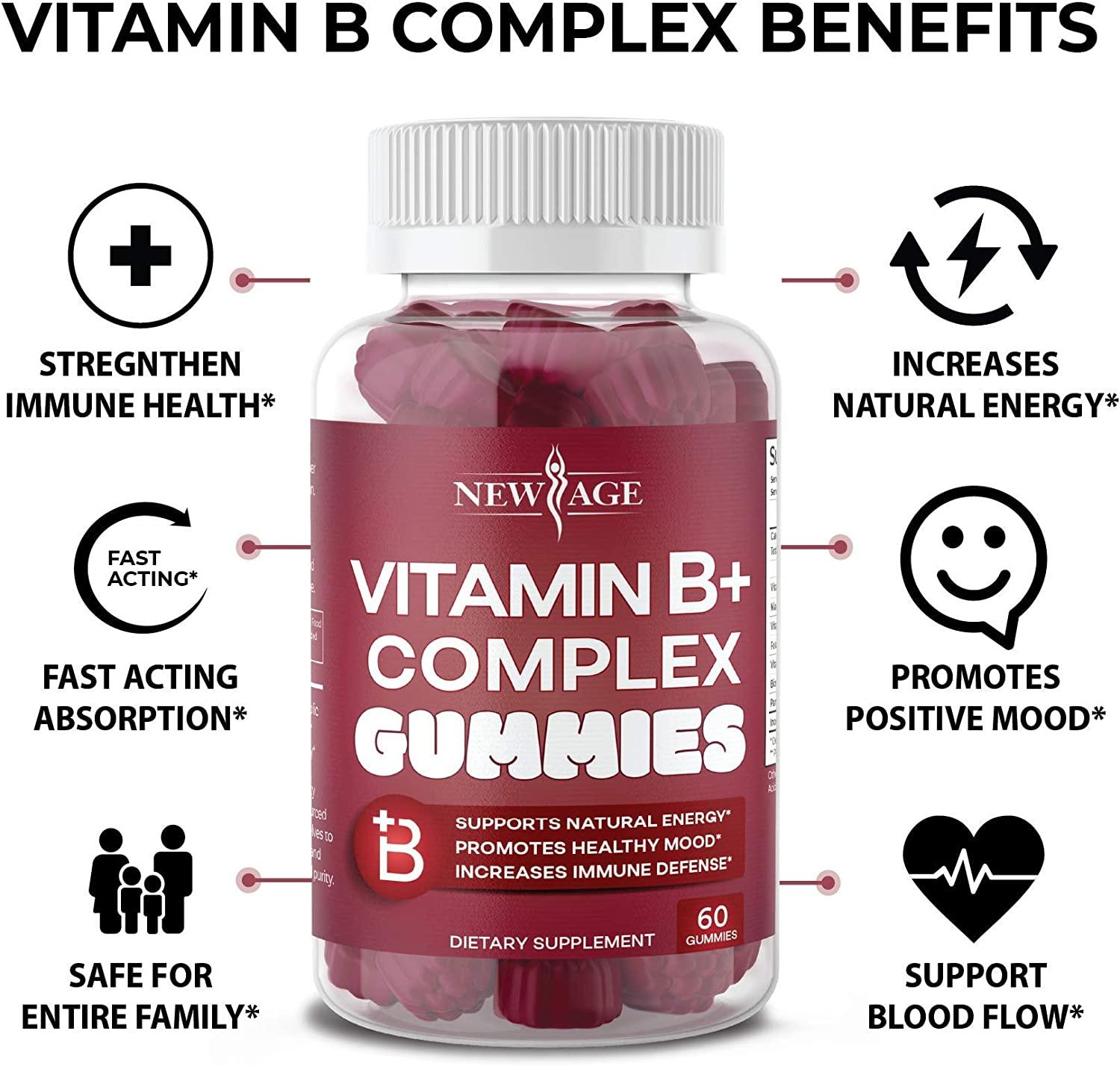 NEW AGE Vitamin B Complex Gummies with B3, B5, B6, B7, B9, B12, Biotin