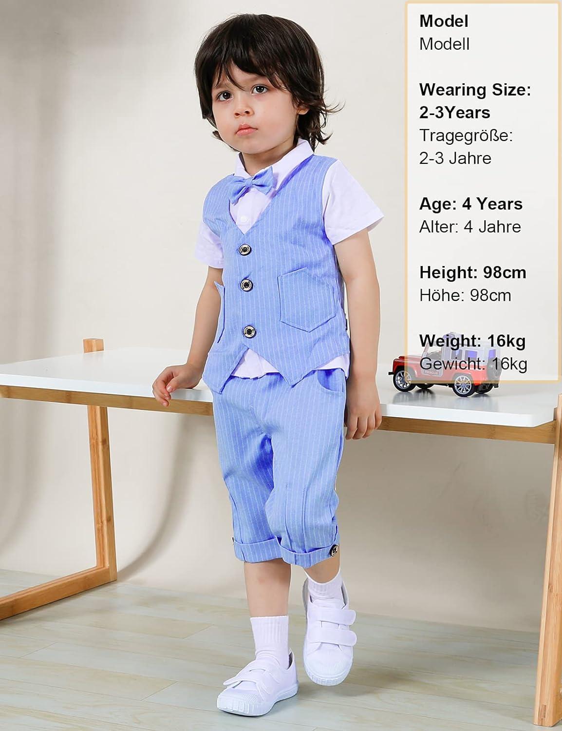 Completo Bambino Mintgreen Con Bretelle - Camicia Pantaloni Estate Blu 2-3 Anni - 4