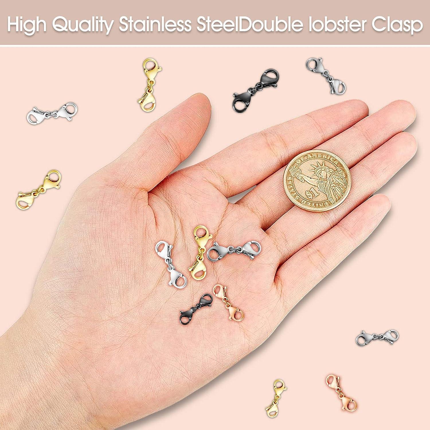 Double Lobster Clasp Extender Necklace Clasp Connector Bracelet  Extension,Gold and Silver Lobster Claw Clasp Double Opening Jewelry Clasps  for DIY Jewelry Making Women Girls 8pcs Silver 0.9 Inch