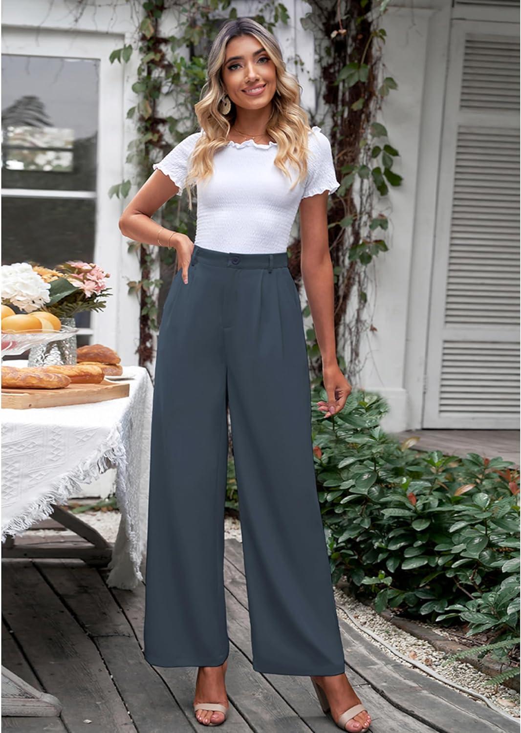 Vetinee Wide Leg Casual Dress Pants for Women | High Waisted Work Trousers  | Business Office | Folkstone Gray | Buy Now with Express International  Delivery | GoSupps.com