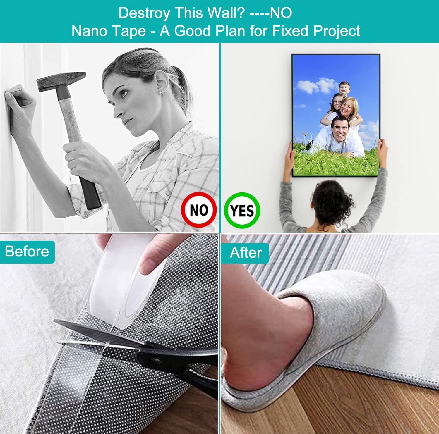 Nano Double Sided Tape Heavy Duty Multipurpose Removable Mounting Adhesive Grip  Tape Washable Sticky Strong Wall Tape Strips Transparent Tape Poster Carpet  Tape for Paste Items Household 9.8ft