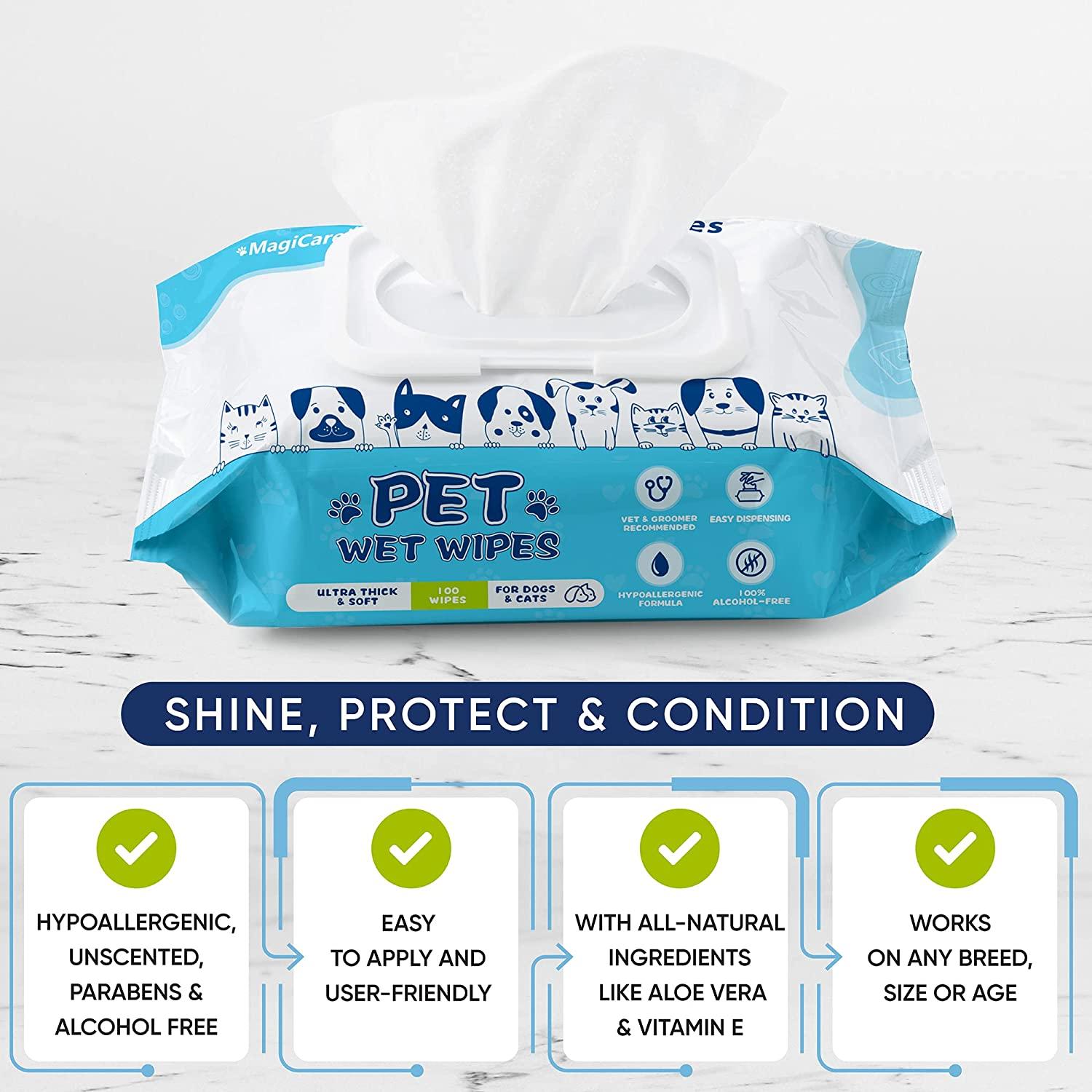 MAGICARE Pet Wipes Dog Wipes 8x8 Inch Unscented Dog Paw Cleaner Wipes