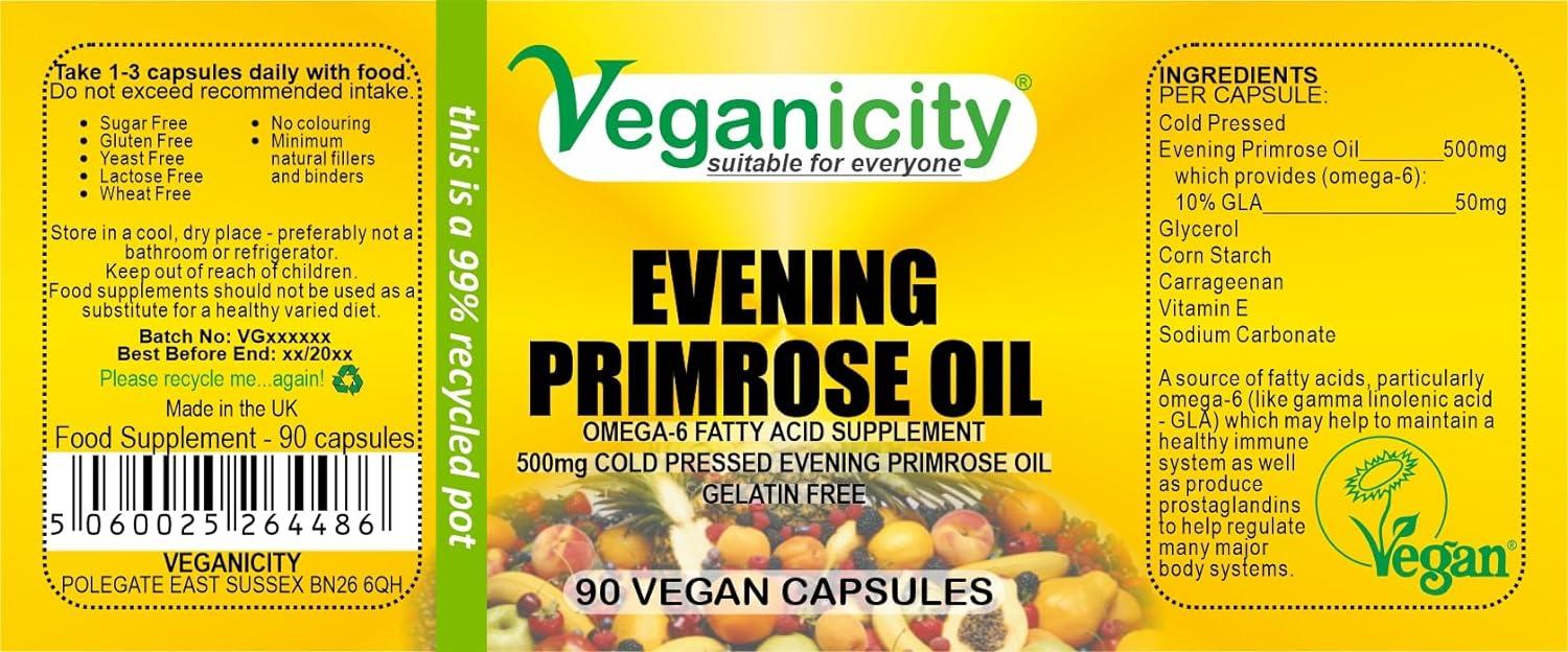 Veganicity Evening Primrose Oil 500mg (10 GLA) Omega6 Plant