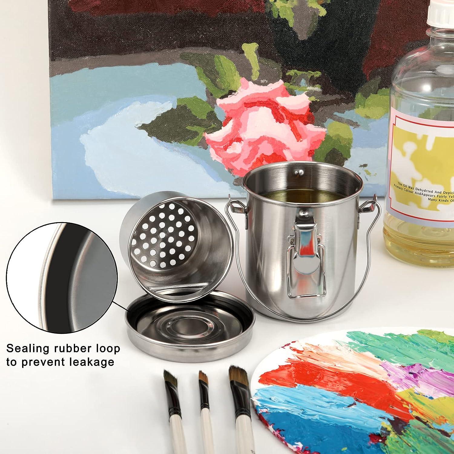 Small Artist Stainless Steel Brush Washer Double Dipper Container