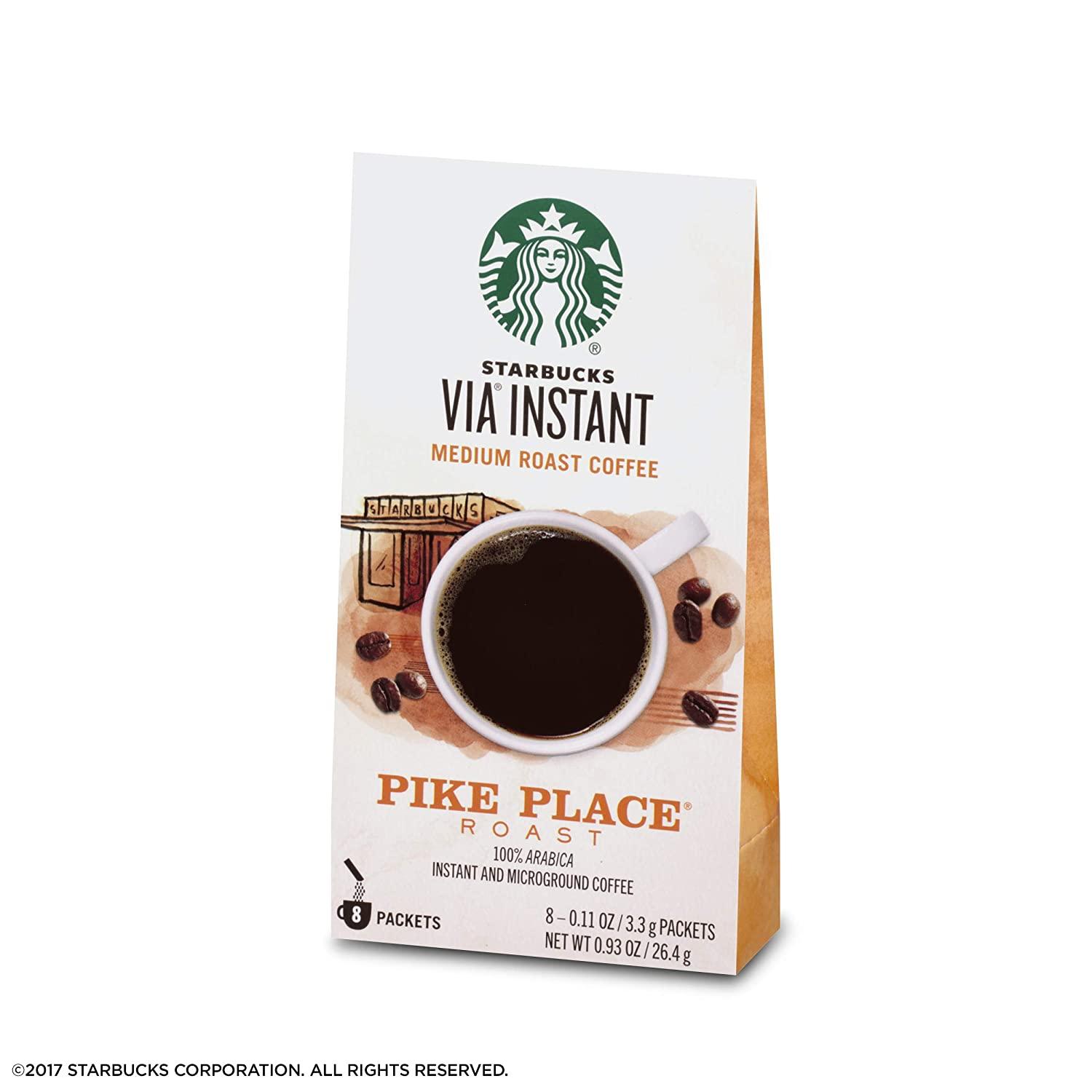 Starbucks VIA Instant Coffee Medium Roast Packets Pike Place Roast 100%  Arabica - 8 Count (Pack of 12) - Packaging may vary Pike 8 Count (Pack of  12)
