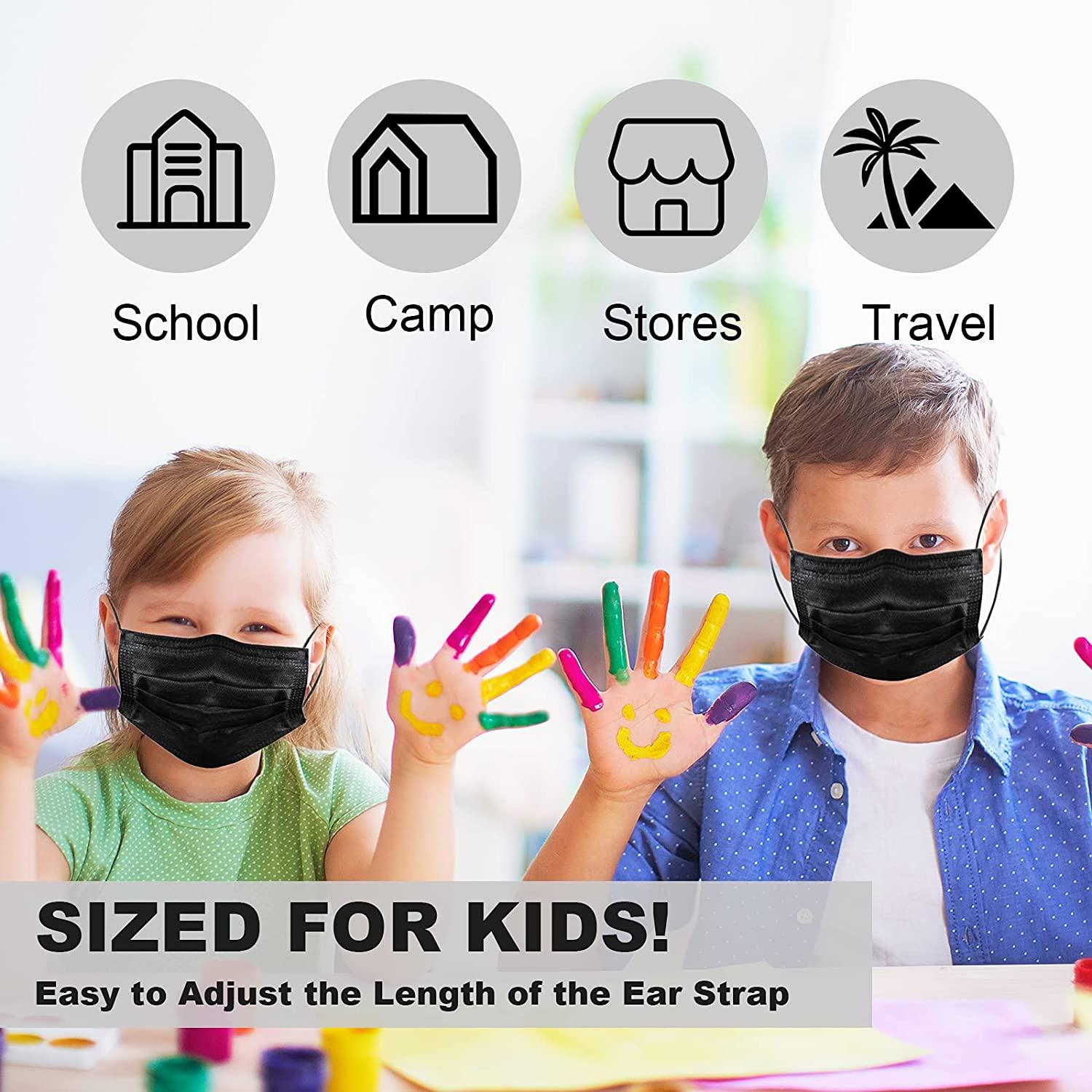 100PCS Kids Face Mask Breathable Black Face Masks for Children Disposable Kids Masks for