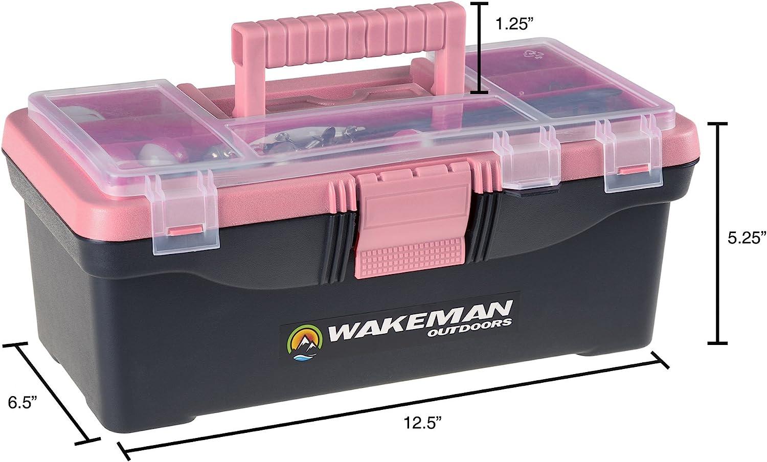 Fishing Single Tray Tackle Box- 55 Piece Tackle Gear Kit Includes Sinkers  Pink