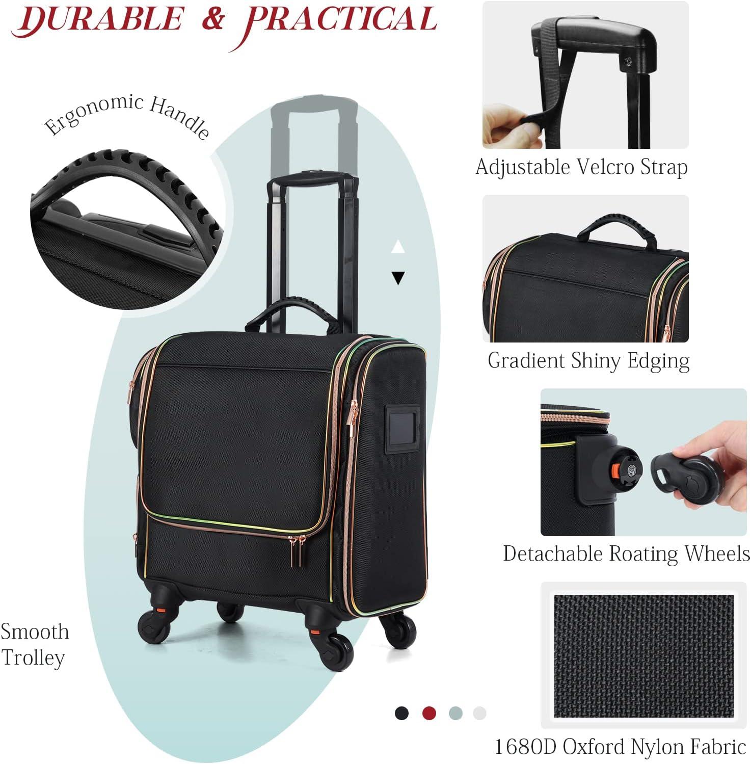 Rolling Makeup Train Case, Stagiant Professional Makeup Case, Travel