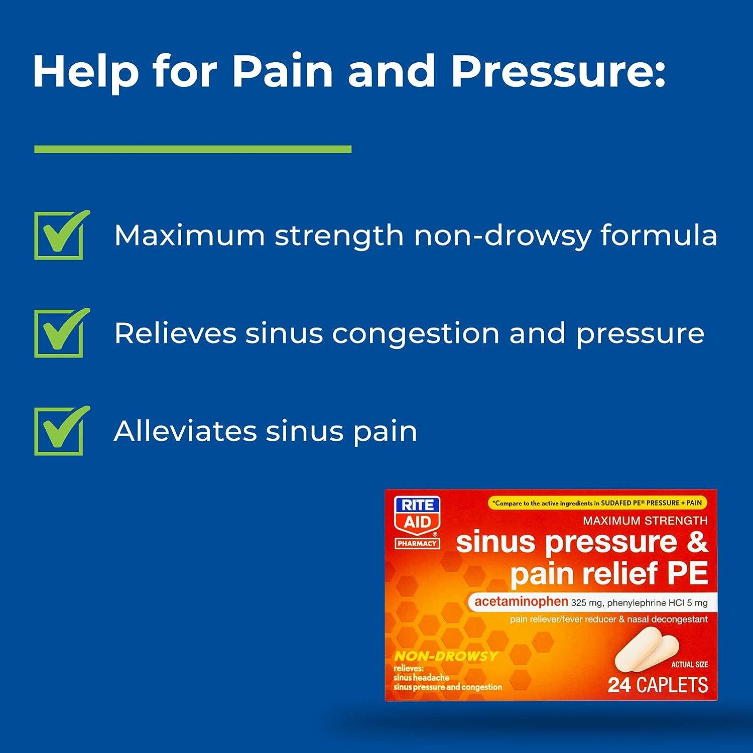 Rite Aid Sinus Pressure and Pain Reliever PE NonDrowsy 24 Tablets