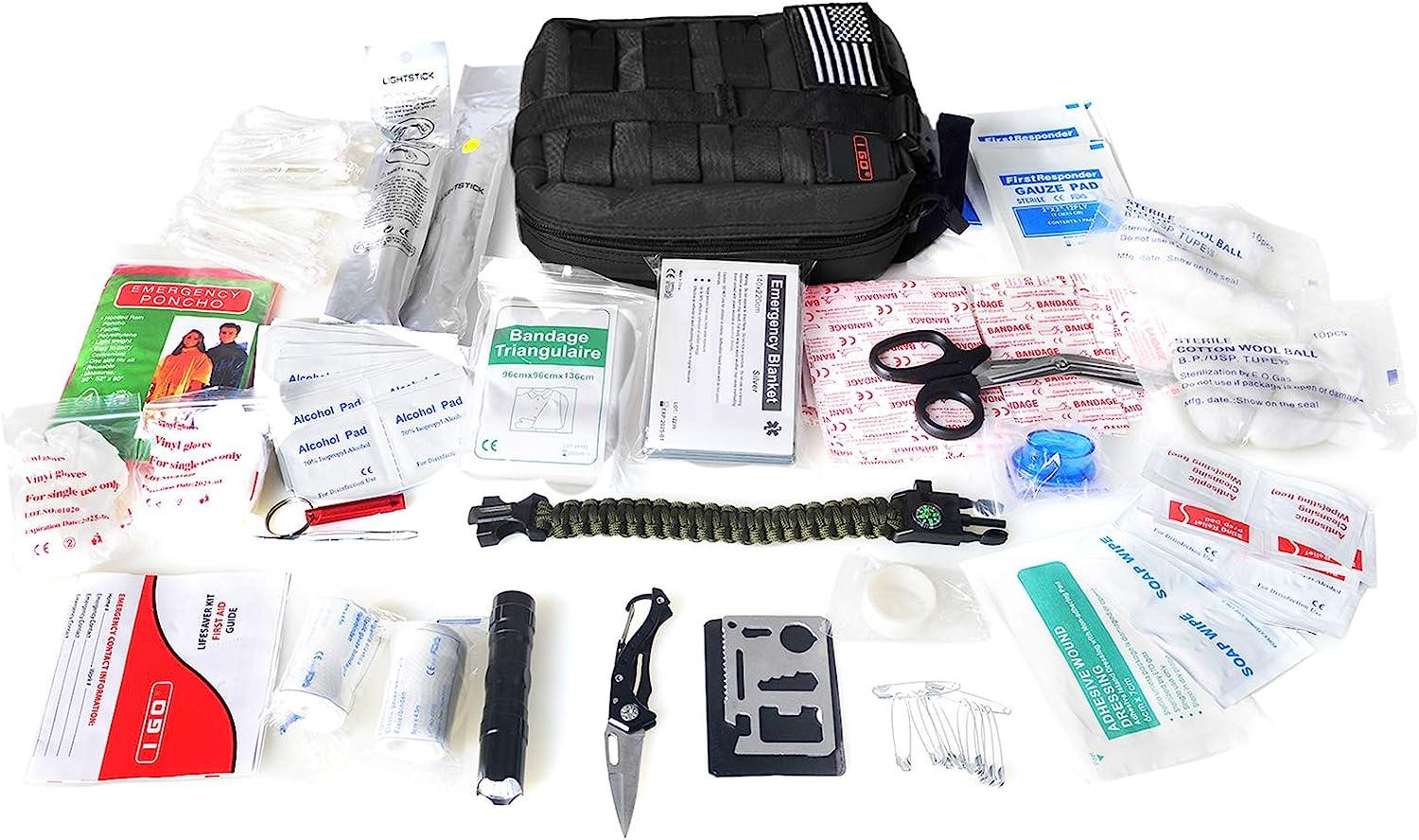 I GO Survival First Aid Kit, 251 Pieces Compact Tactical Trauma