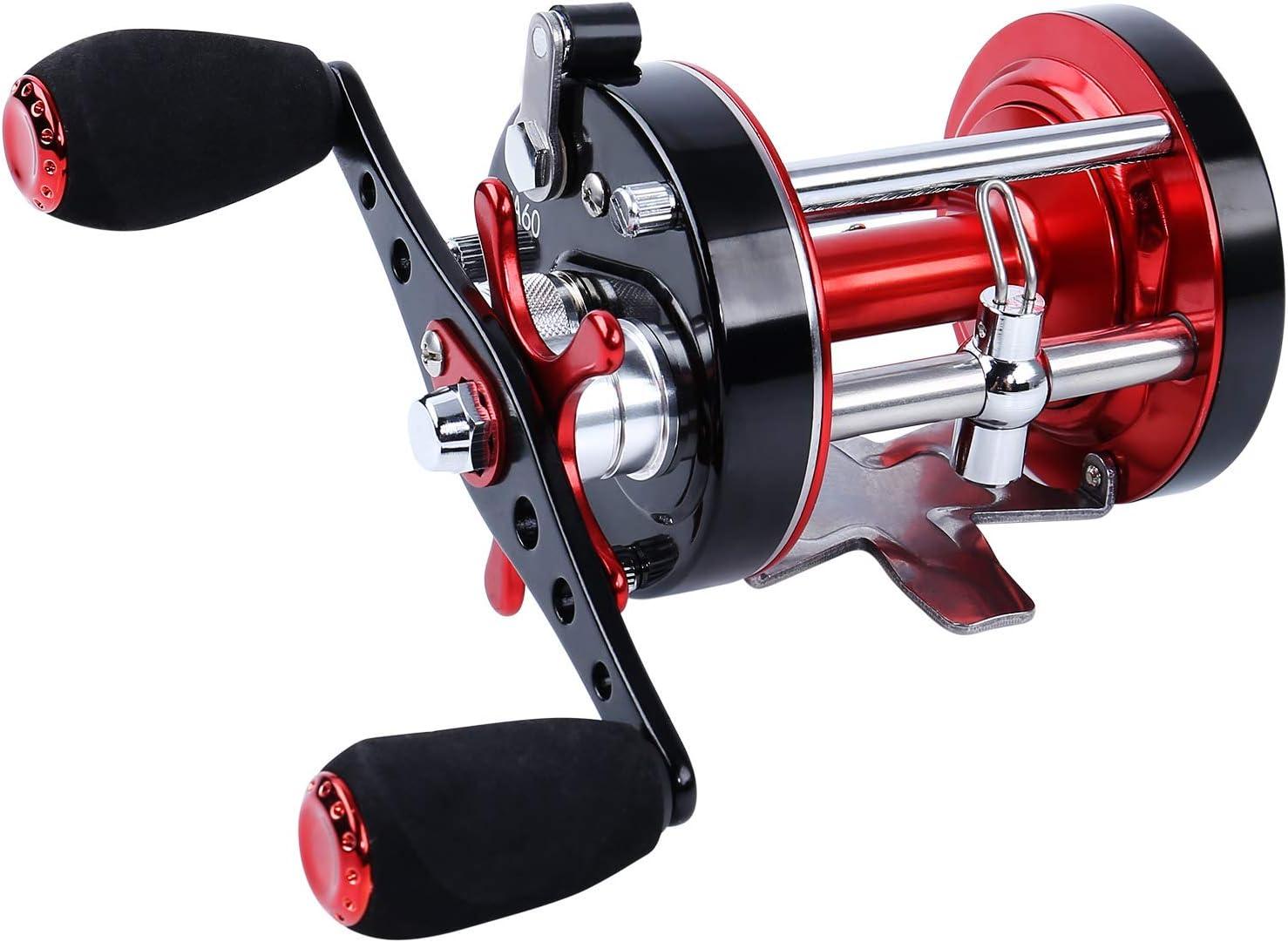 Sougayilang Fishing Reels Round Baitcasting Reel - Conventional Reel -  Reinforced Metal Body and Supreme Star Drag Right Hand-Red-Black Warrior6000