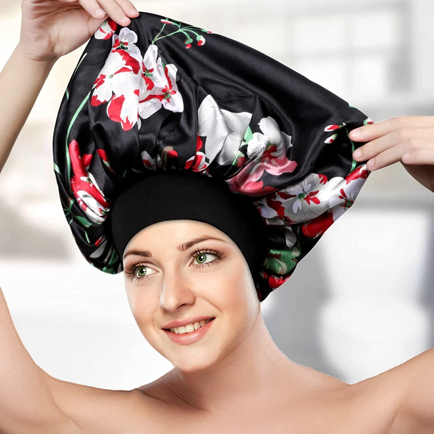 Satin Bonnet Set for Curly Hair Large Silk Sleep Caps for