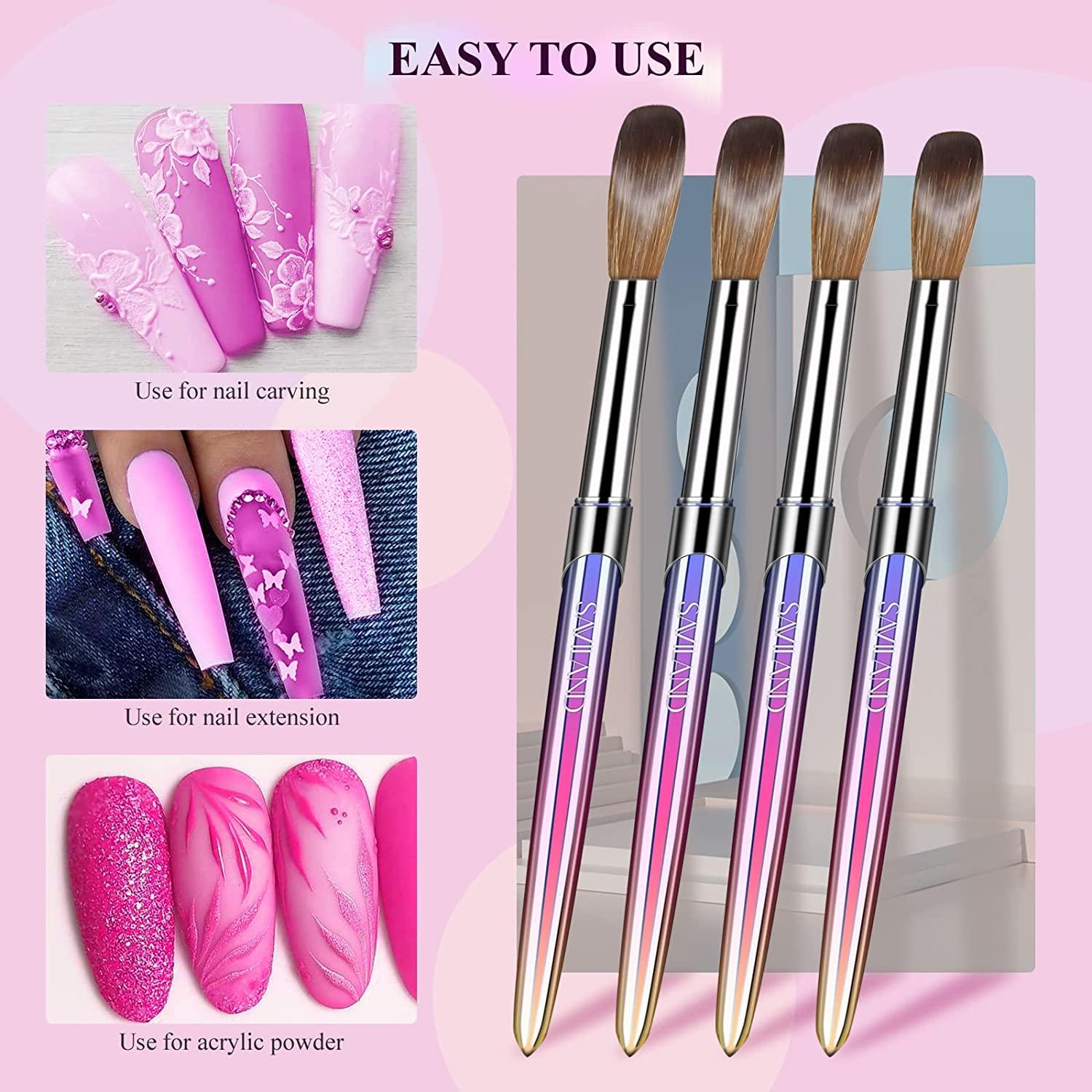 Women's Saviland Acrylic Nail Brush Set - 4pcs Acrylic Nail Brushes for Acrylic Application, Matte Handle Professional Size 4/8/12/16 Acrylic Brushes