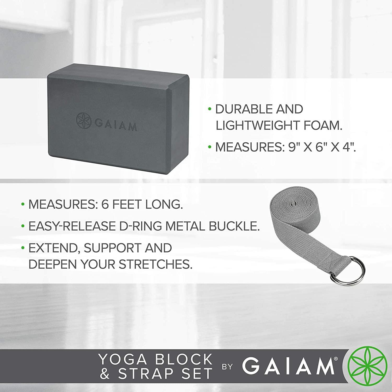 Gaiam Yoga Block + Yoga Strap Combo Set Grey