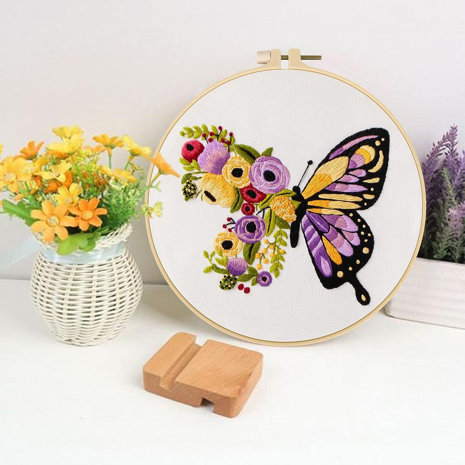 Birds Flowers Embroidery Kit for Adults Beginners Stamped Cross Stitch Kits  with Birds Pattern Stamped Embroidery Cloth Hoops Threads Needles Easy