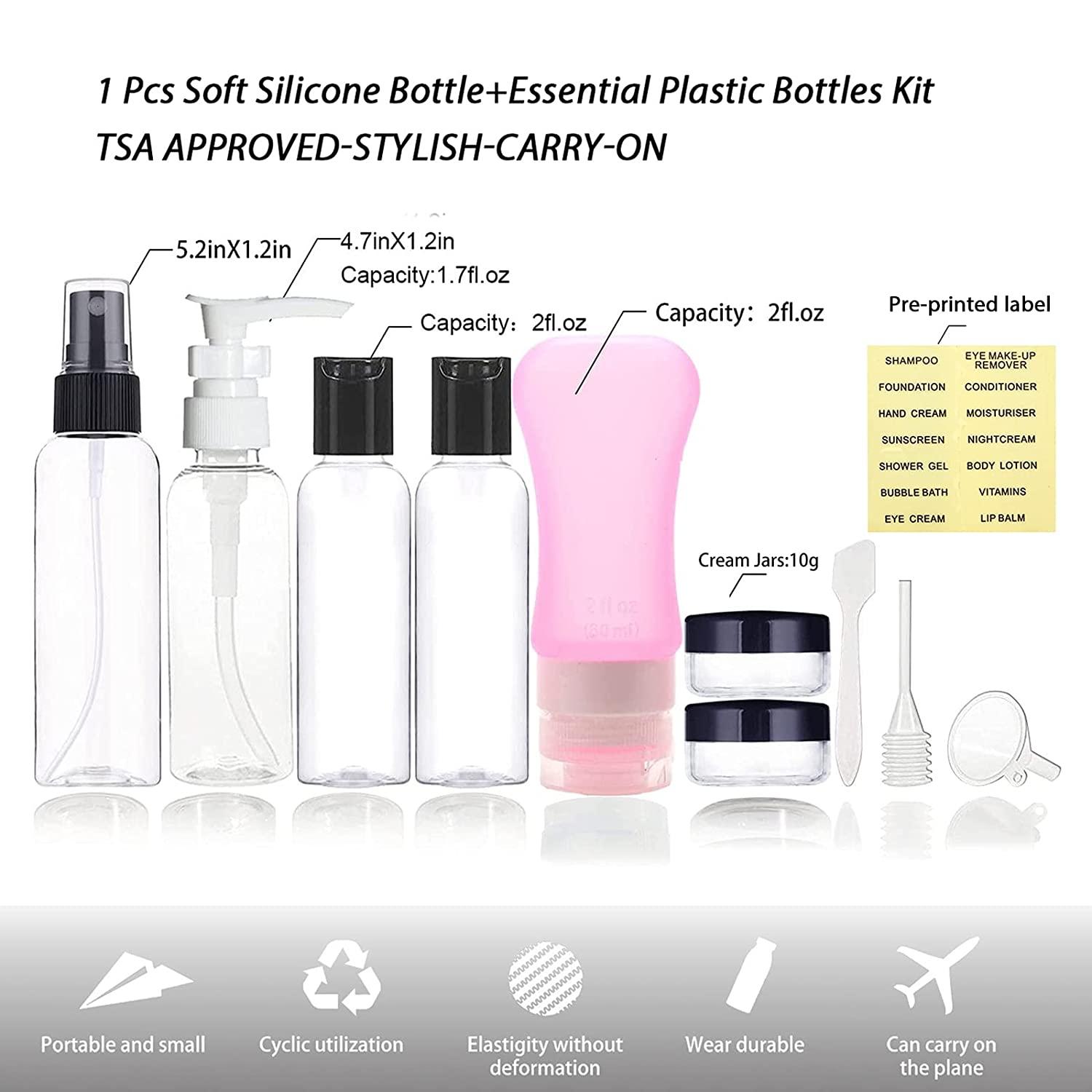 Empty Plastic Travel Bottles Containers, TSA Approved Travel Size  Toiletries Tubes Kit for Carry-On Set for Women/Men(Pink)