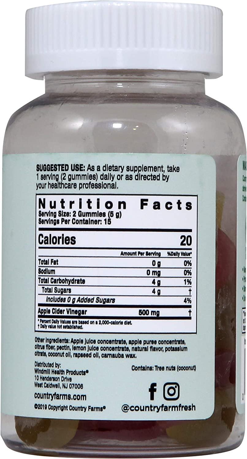 Country Farms Apple Cider Vinegar Gummies, Reduce Bloat & Water Weight