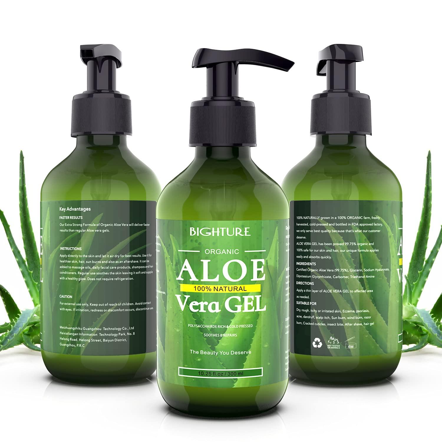 Bighture Aloe Vera Gel, 100% Aloe Vera Organic from Freshly Cut Aloe  Leaves, Skin Care for Deeply & Rapidly Soothing, Firming, After Shave,  Sunburn Relieve, etc  Fl Oz (Pack of 1)