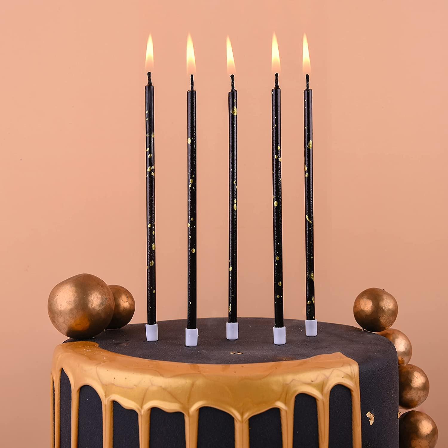 24Count Black Gold Long Thin Birthday Candles for Birthday Parties