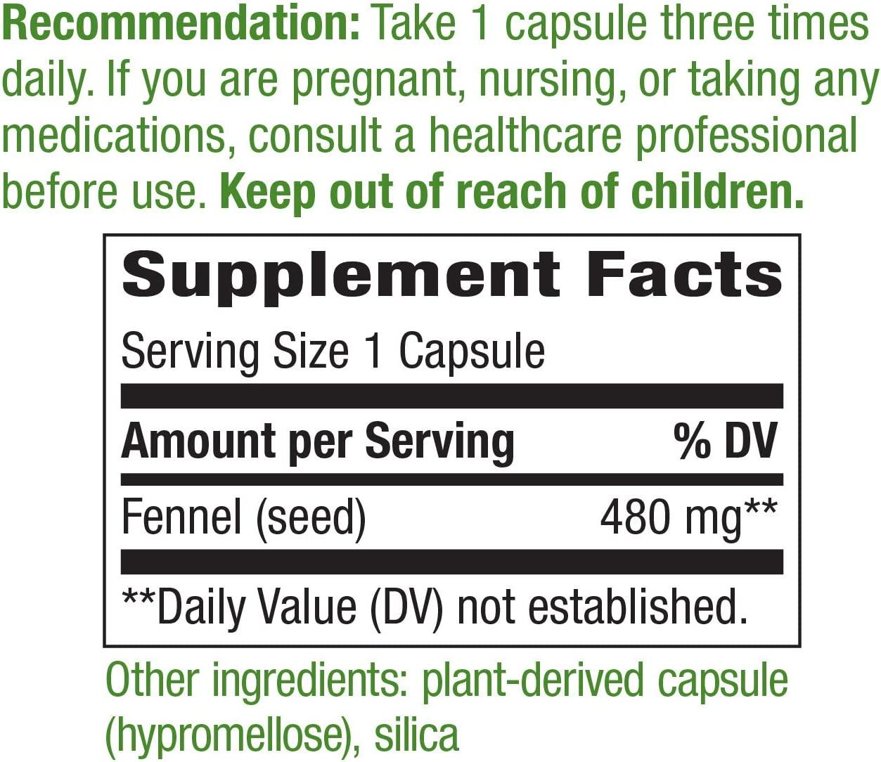 Nature's Way Fennel Seed 480 mg 100 Vegan Capsules