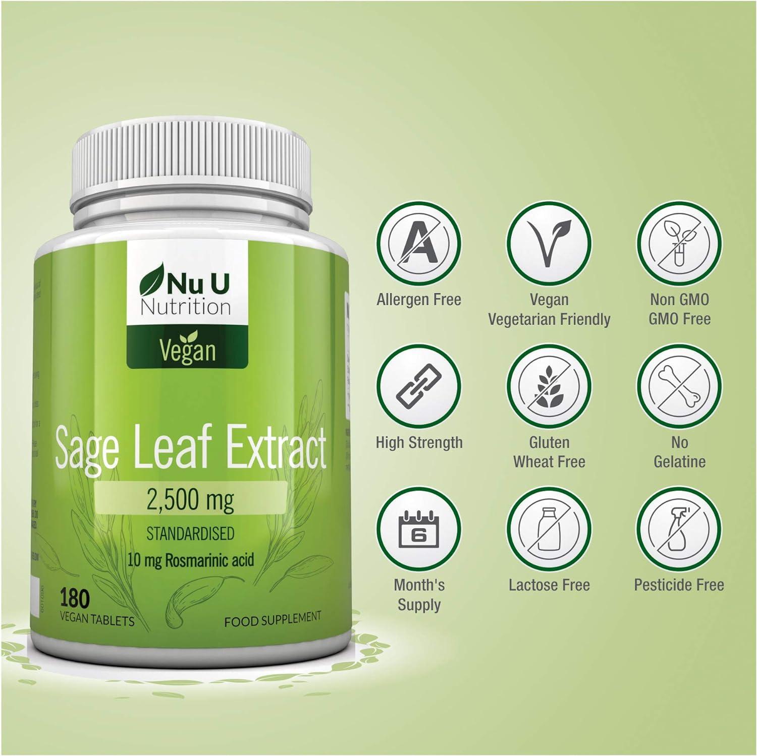 Sage Tablets 2500mg 180 Vegan Tablets 6 Month Supply Menopause