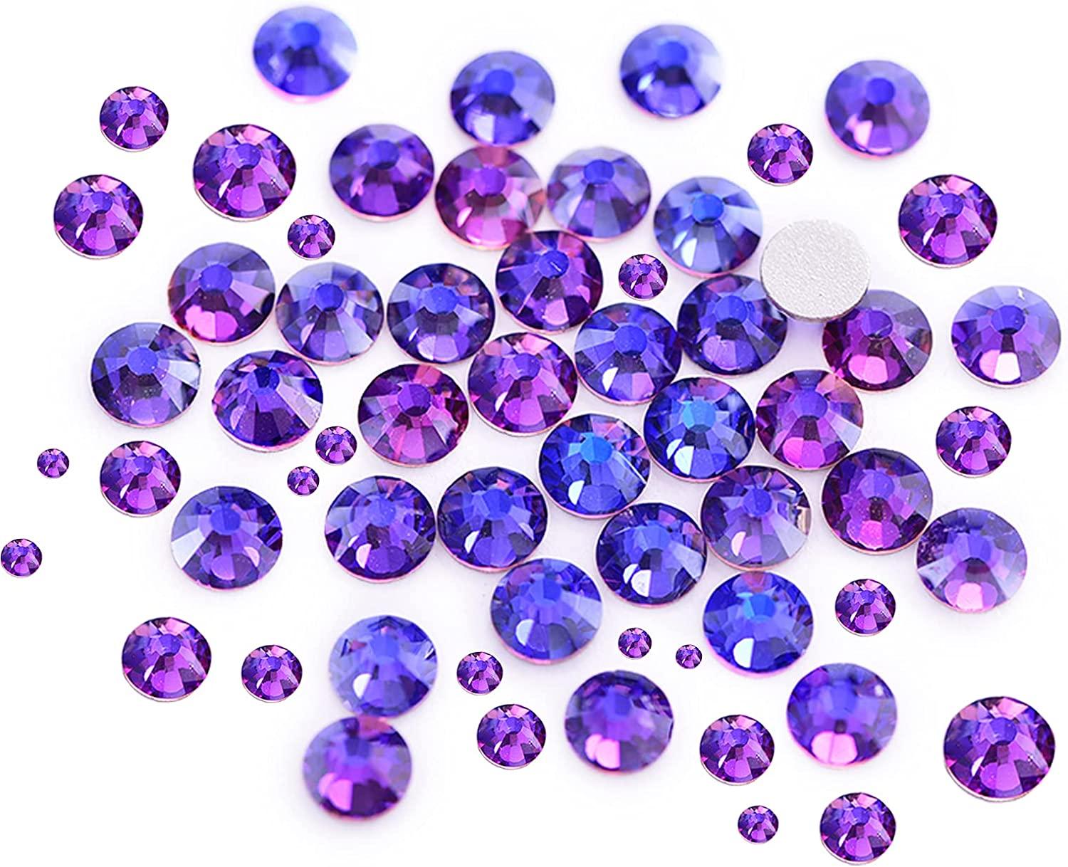 Dowarm 2650 Pieces Glue Fix Glass Flat Back Crystal Rhinestones Round Gems,  6 Sizes 1.5mm - 6.5mm, Non Hotfix Flatback Crystals Loose Gemstones for