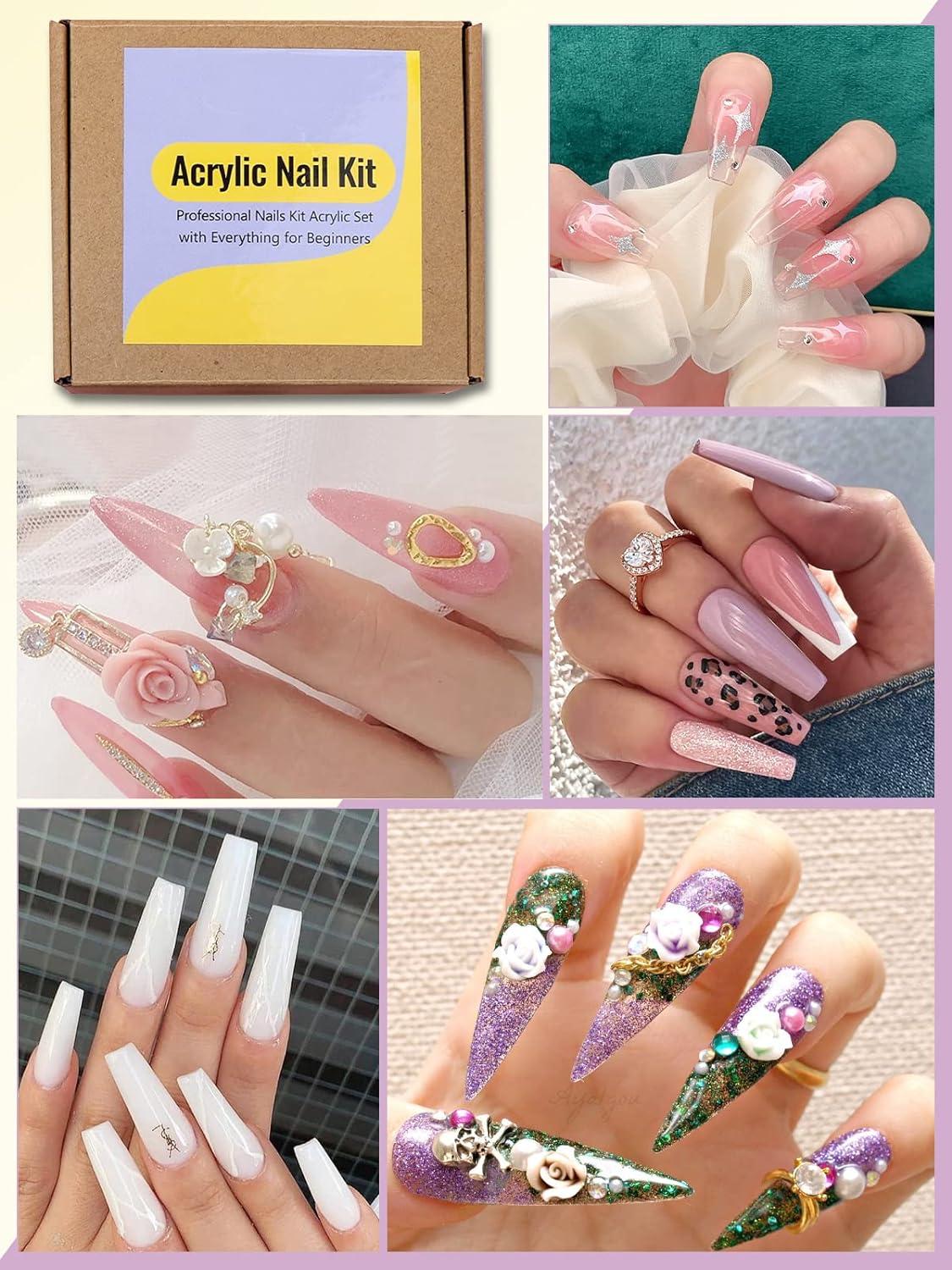 Pro Acrylic Powder Liquid Nail Art Starter Set Manicure Kit False Nail Art  Tips | eBay