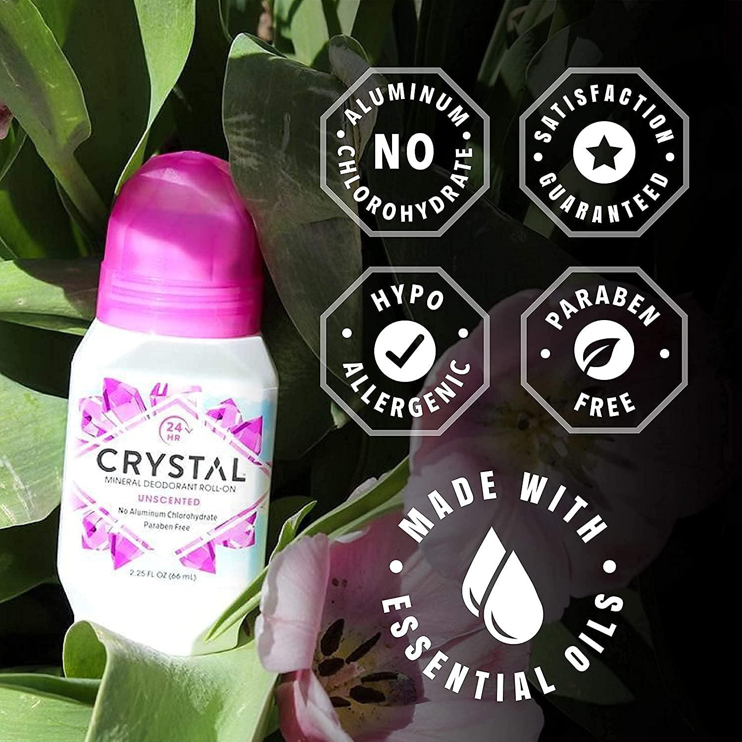 CRYSTAL Mineral Deodorant RollOn Unscented Body Deodorant With 24Hour