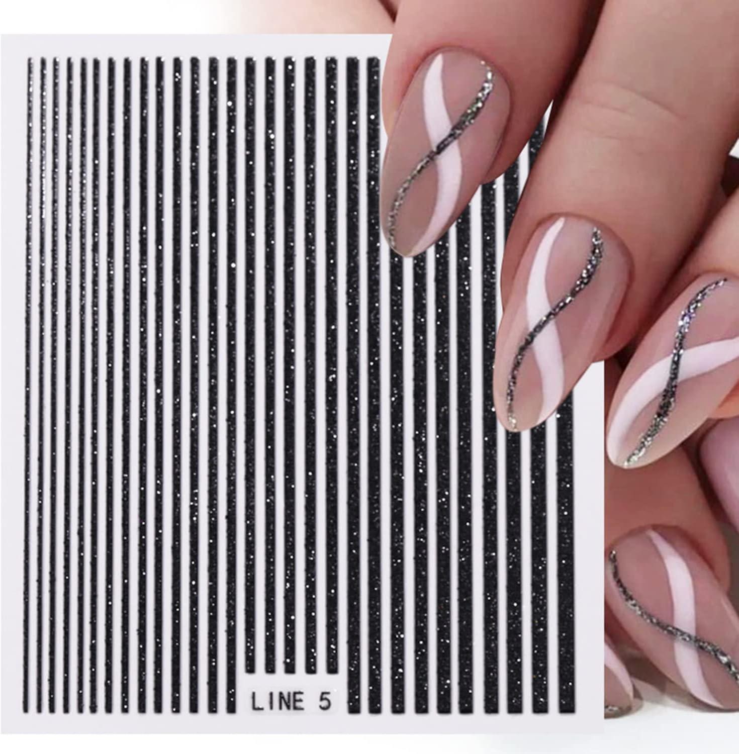 2pcs Geometry Line Nail Art Stickers Decals, Black White French Design 3D  Adhesive Decals For Acrylic Nails Art Decoration DIY Manicure Supplies Nail  Accessories Friend Gift | SHEIN EUQS