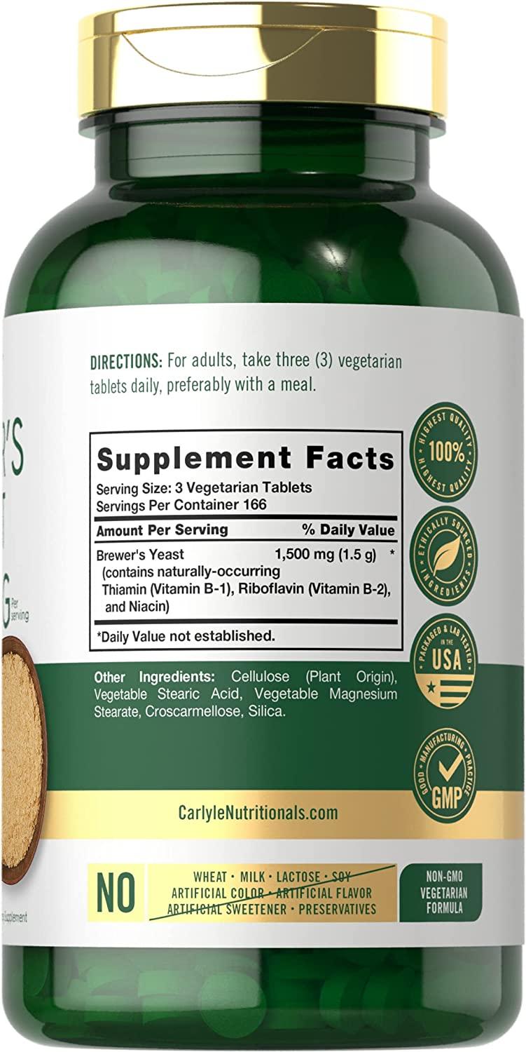 Brewers Yeast Tablets 500 Count 1500mg NonGMO & Gluten Free by