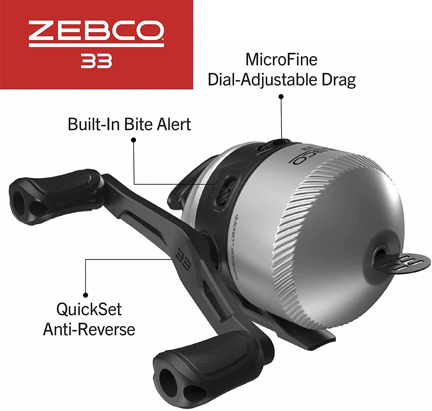 Zebco 33 Spincast Reel and 2-Piece Fishing Rod Combo Comfortable EVA Handle  Quickset Anti-Reverse Fishing Reel with Bite Alert 6 Foot - Spincast -  SilverBlack