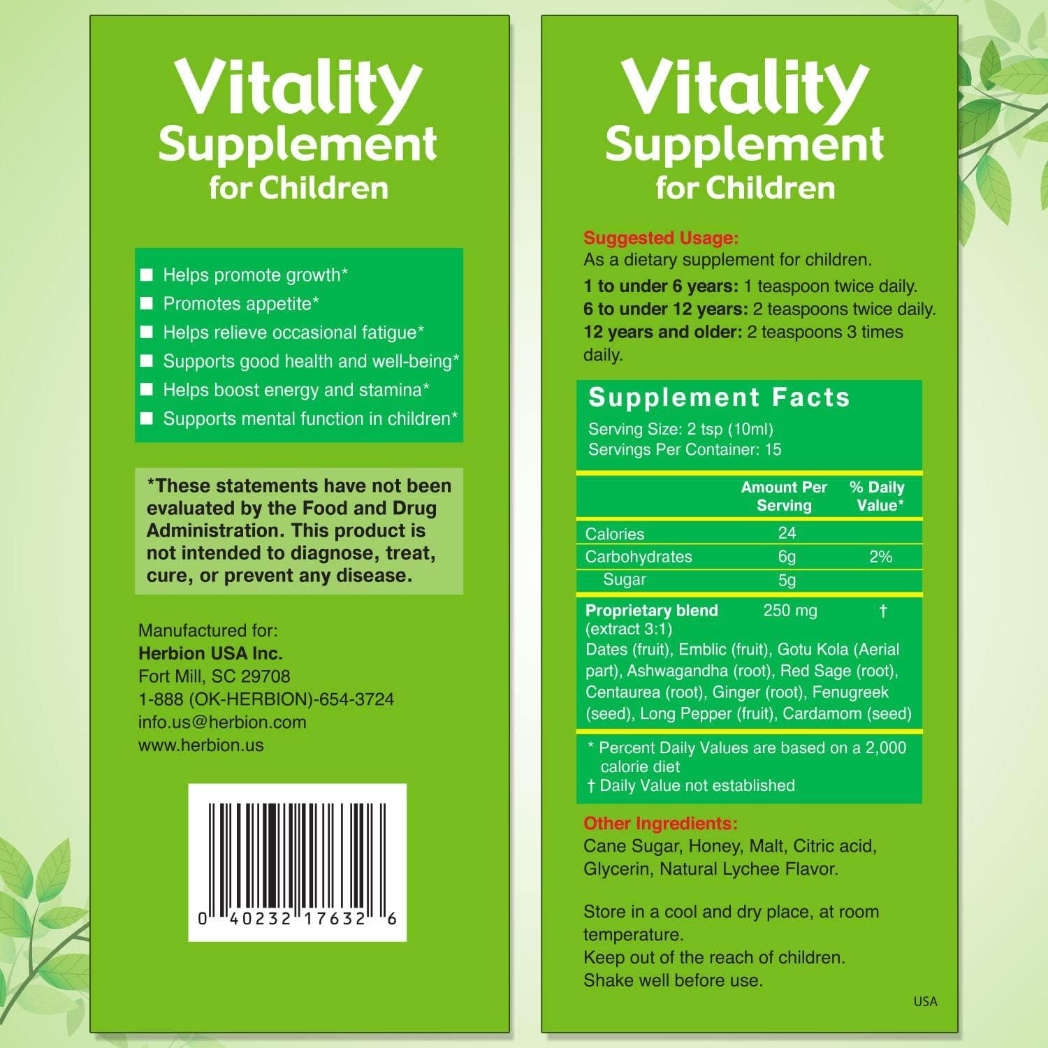 Herbion Naturals Vitality Supplement Syrup for Children Promotes Growth
