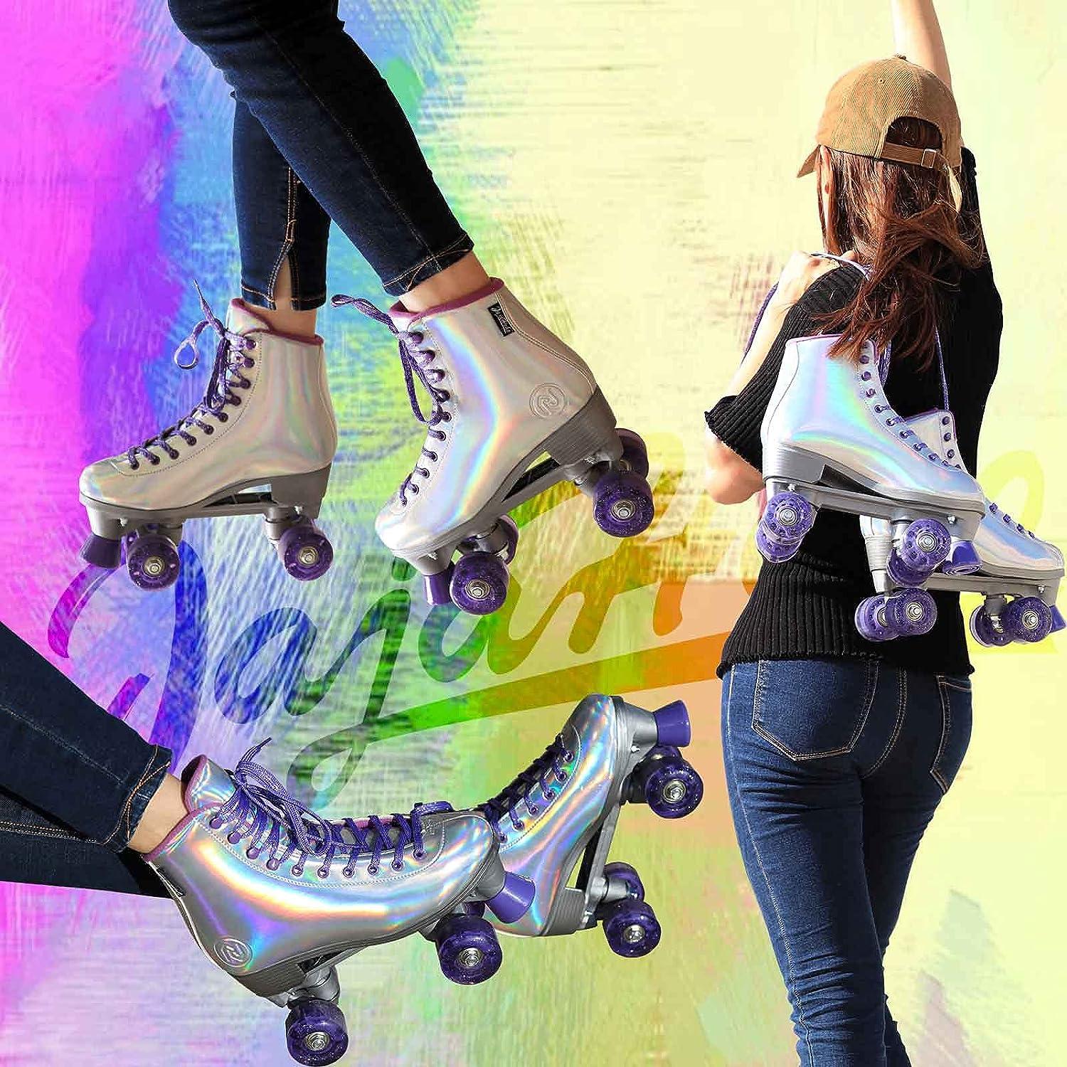 JajaHoho Roller Skates for Women, Holographic High Top PU Leather