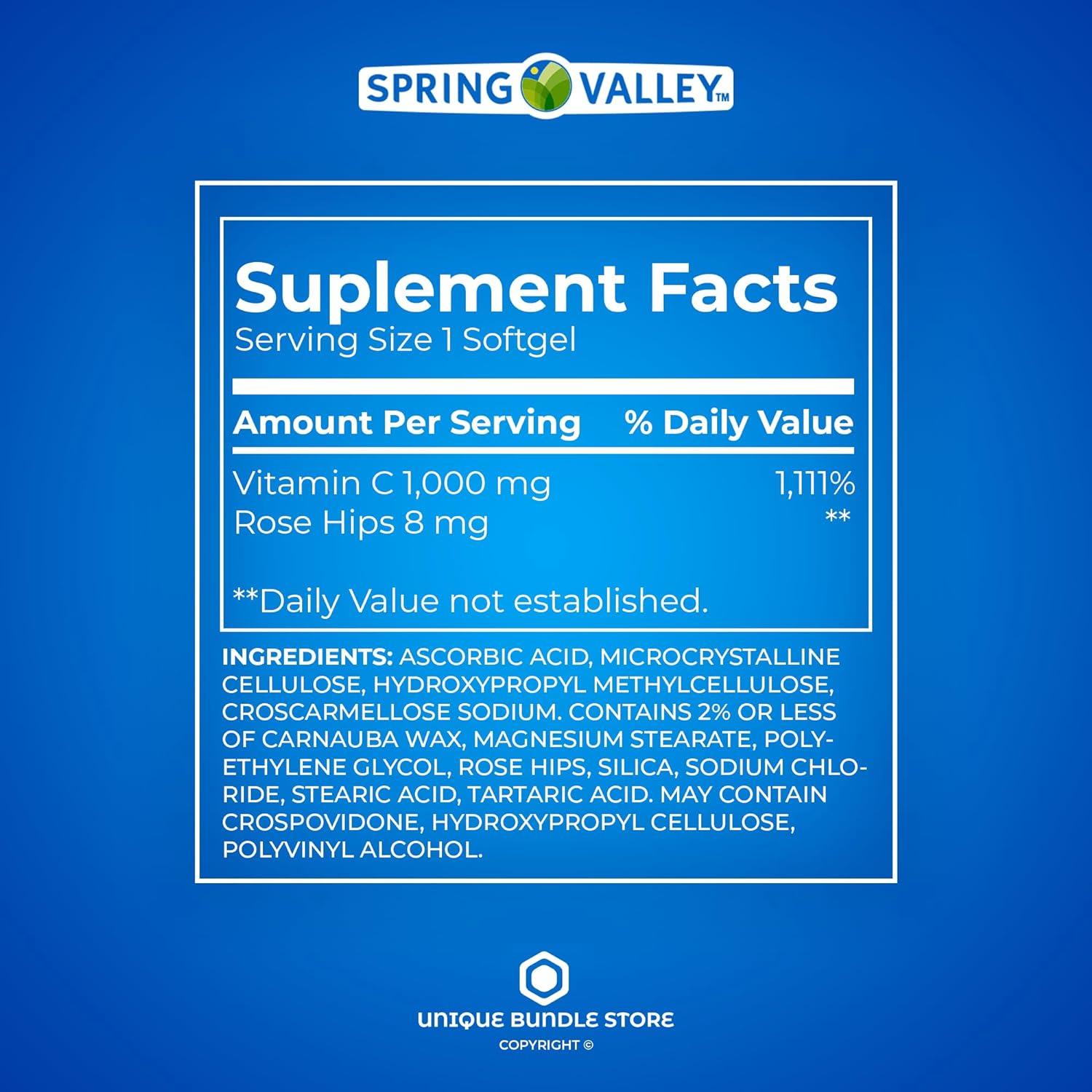 Spring Valley Vitamin C 1000mg with Rose Hips, 250 Count Tablets + Free ...