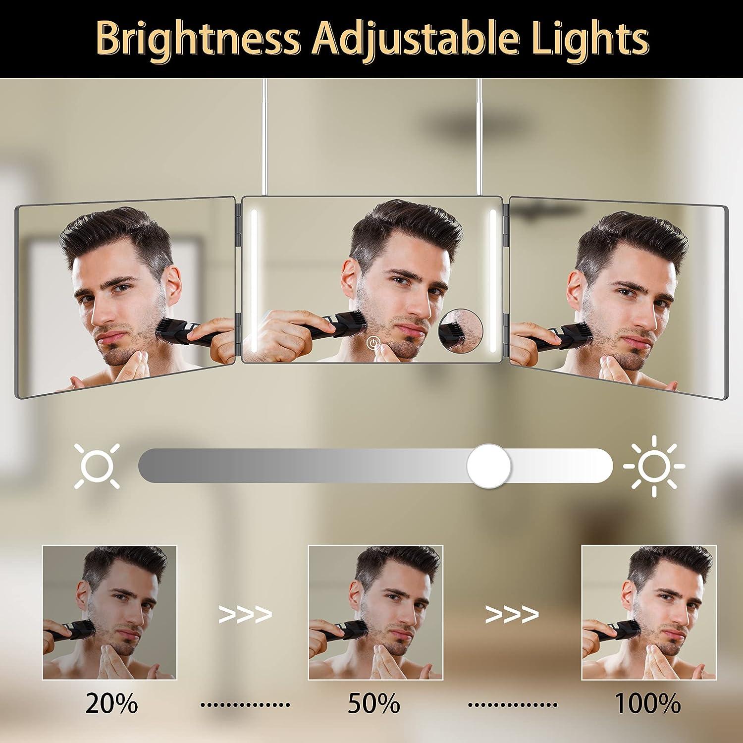 3 Way Mirror with LED for Self Hair Cutting 360 Trifold Barber Mirrors  Height Adjustable 3 Sided Makeup Mirror to See Back of Head Used for Hair  Coloring Braiding are Good Gifts