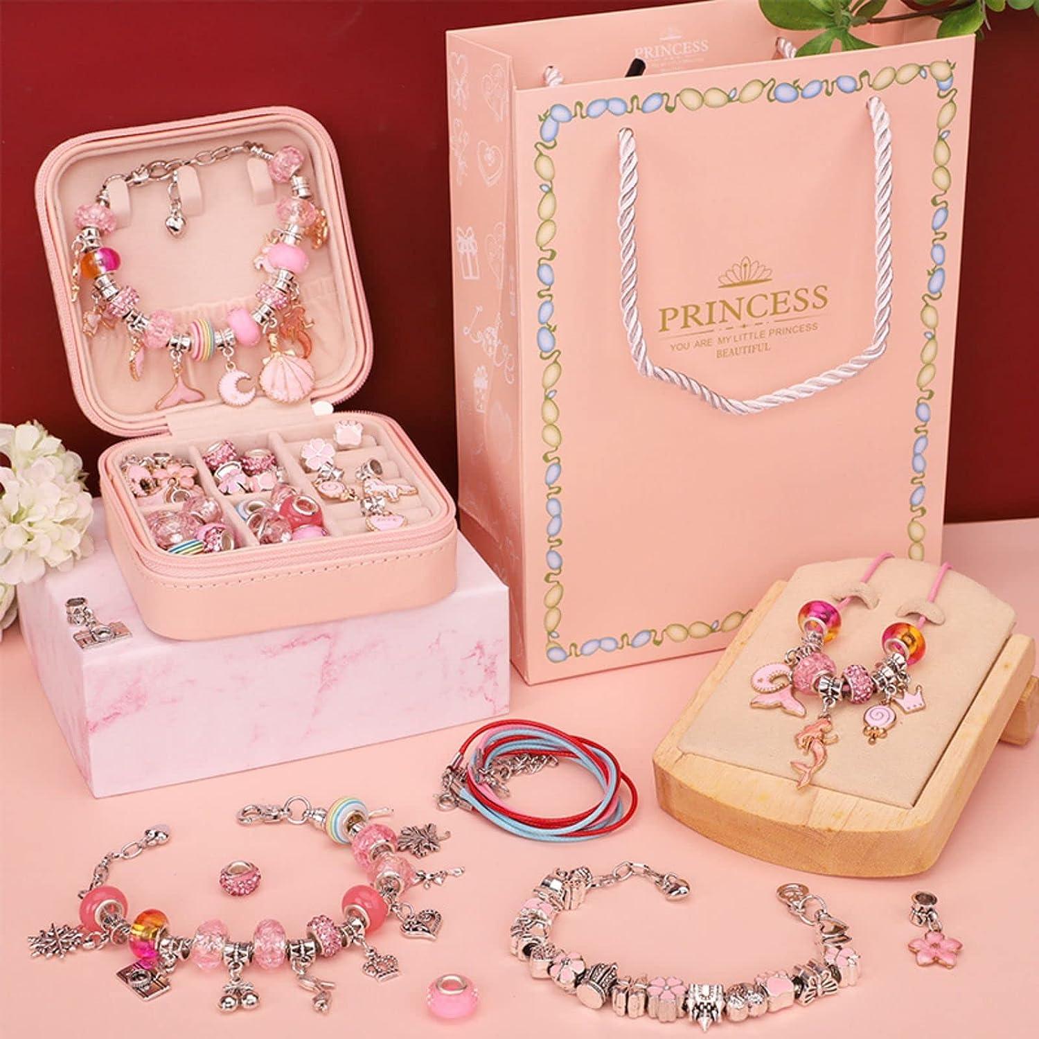Gaoxyima Charm Bracelet Making kit for Girls Gift Box Contains 66 Pieces of Jewelry  Making kit for 6-12 Years Old Girls' Arts and Crafts for Birthday Christmas  Gifts. Pink